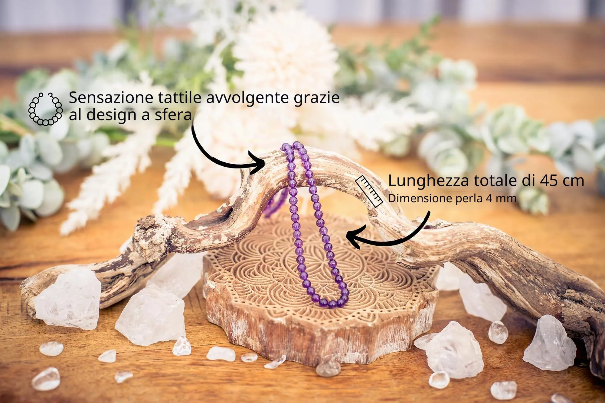 Collana con perline in pietra preziosa + chiusura in argento 925 (Ametista) - immagine 2