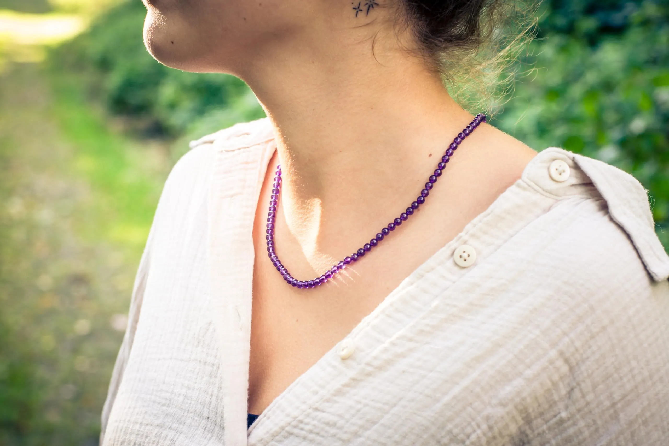 Collana con perline in pietra preziosa + chiusura in argento 925 (Ametista) - immagine 4