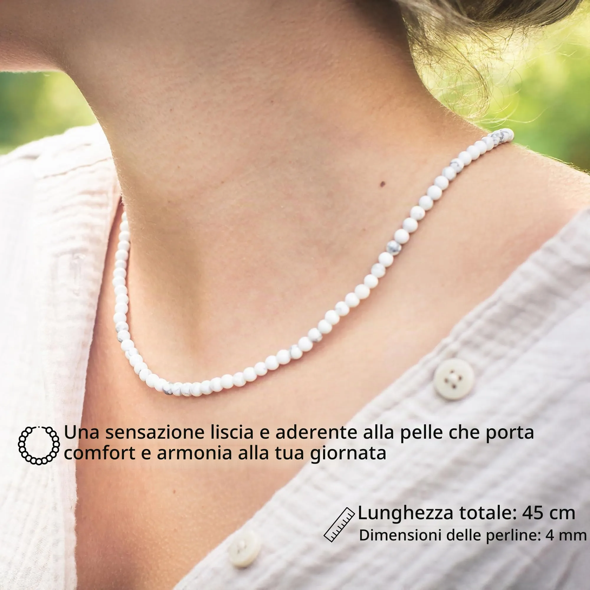 Collana con perline in pietra preziosa + chiusura in argento 925 4 mm - immagine 2