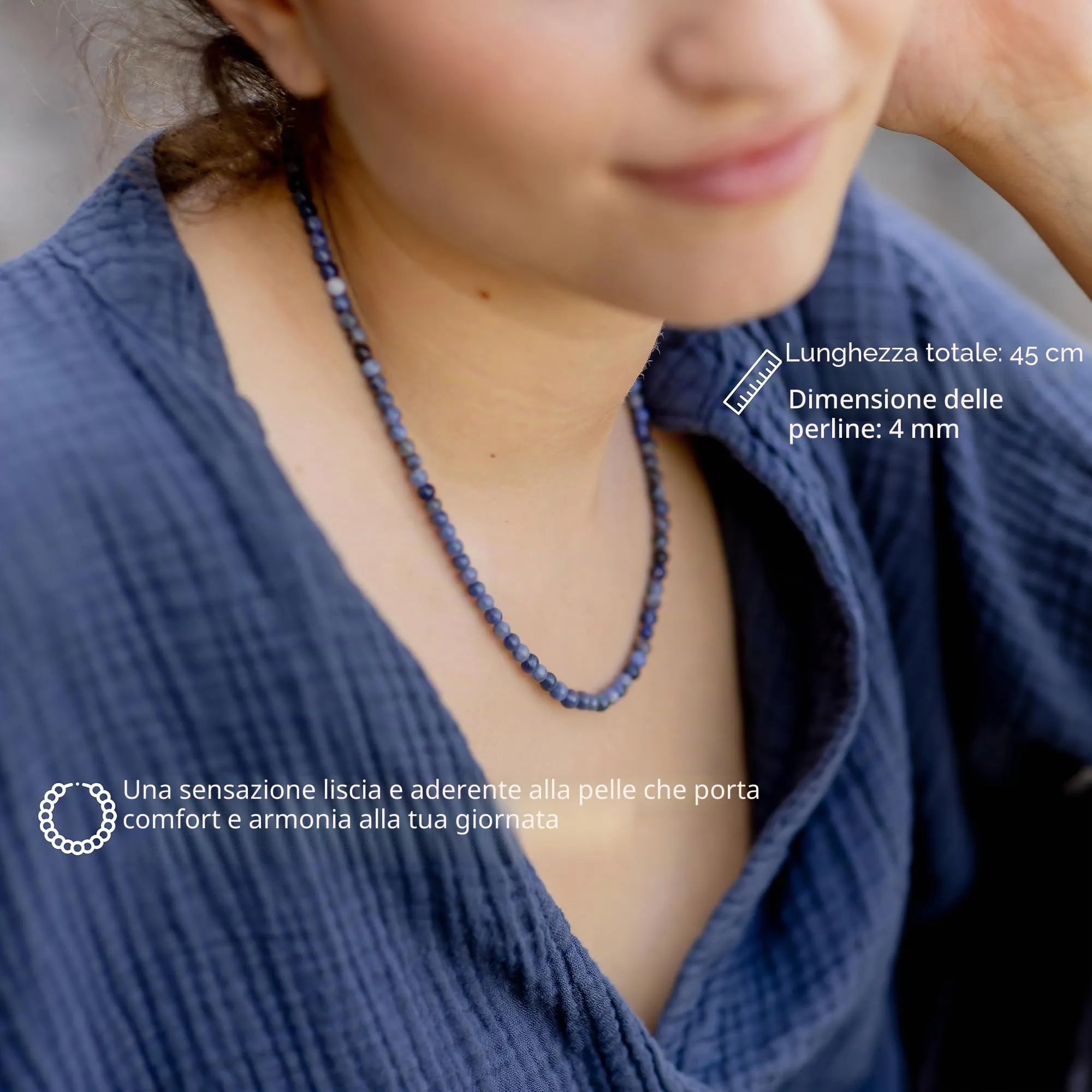 Collana con perline in pietra preziosa + chiusura in argento 925 (Sodalite) - immagine 2