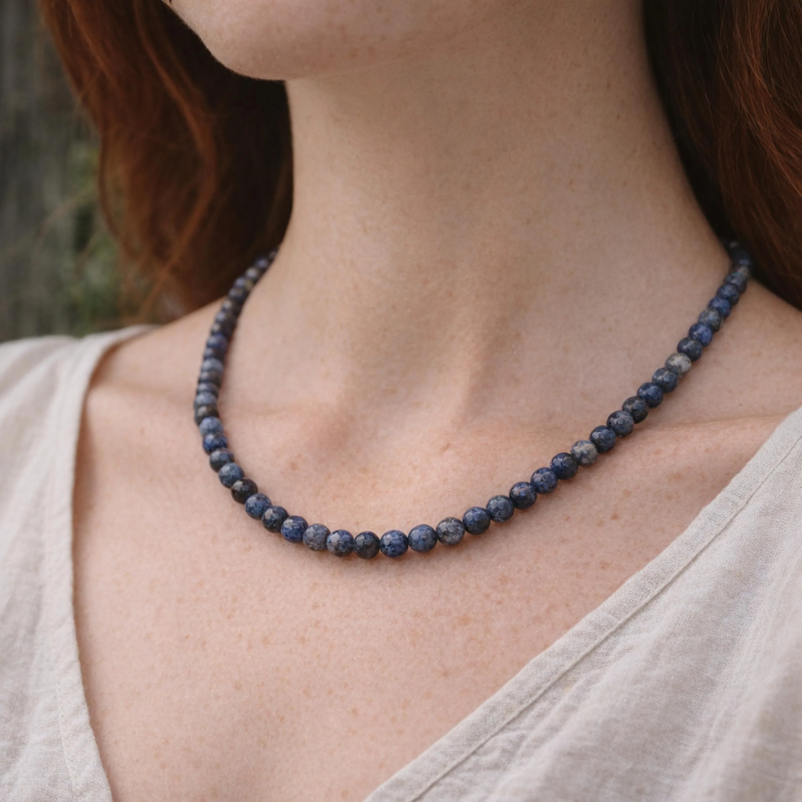 Collana con perline in pietra preziosa + chiusura in argento 925 4 mm - immagine 2