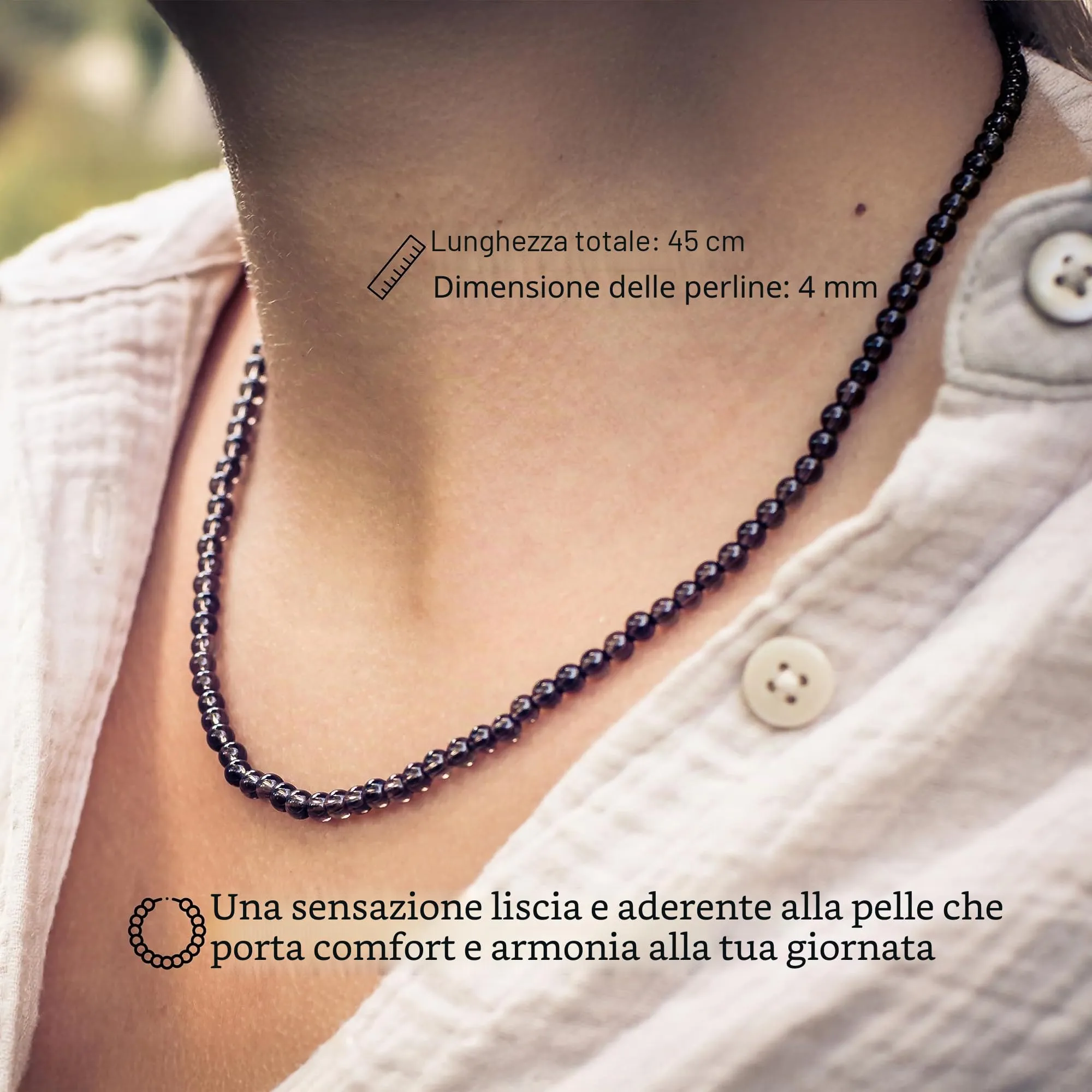 Collana con perline in pietra preziosa + chiusura in argento 925 4 mm - immagine 2
