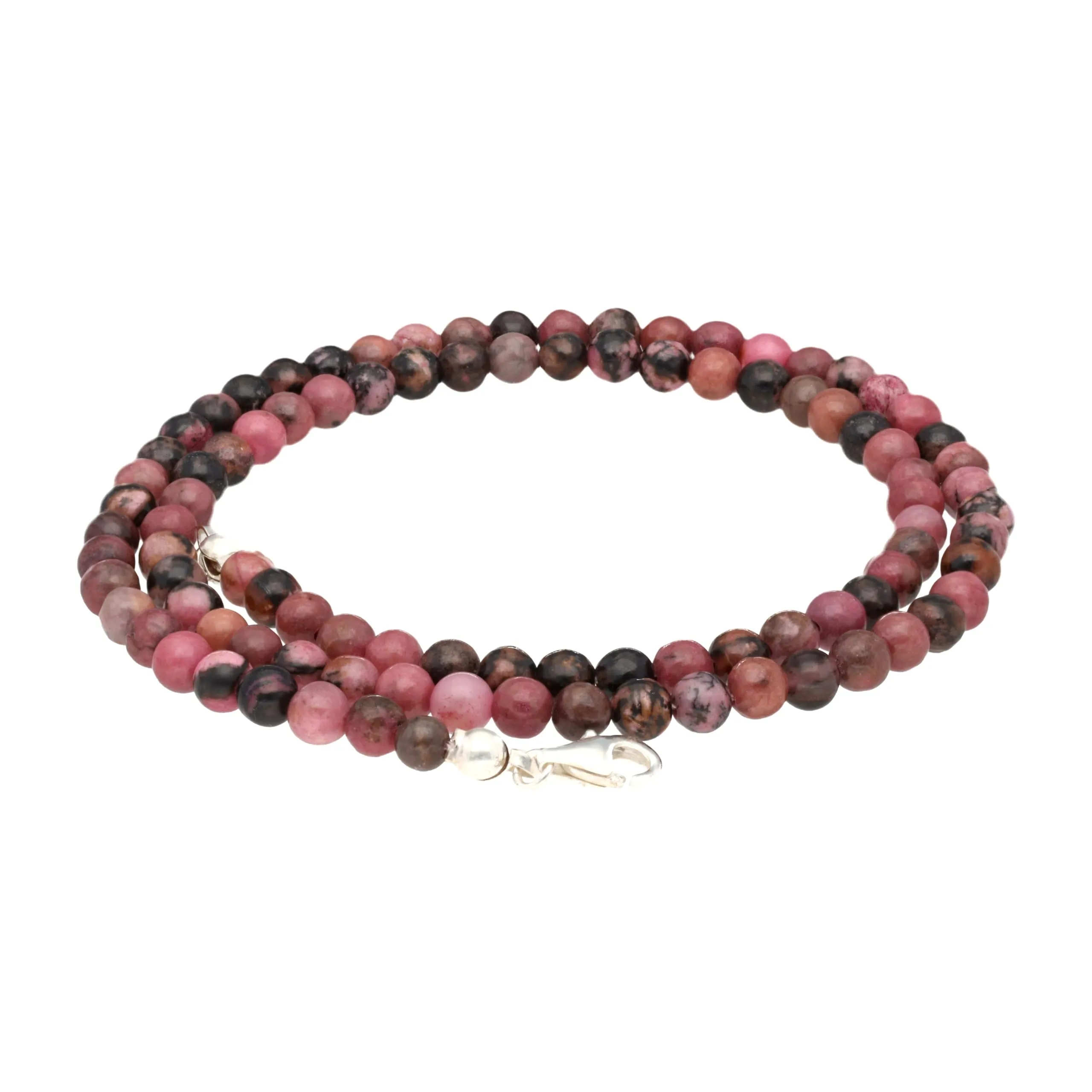 Collana con perline in pietra preziosa + chiusura in argento 925 (Rodonite) - immagine 1