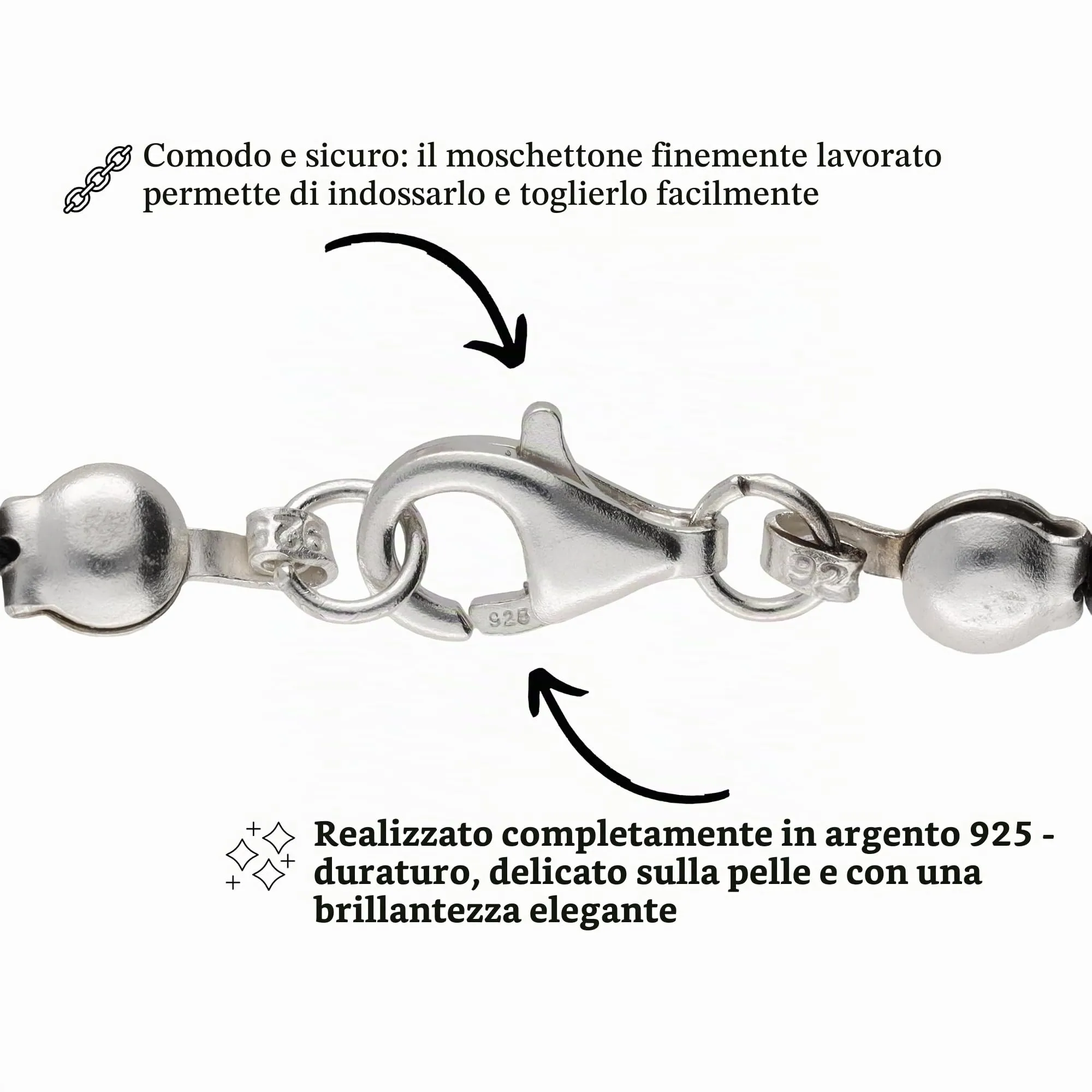 Collana con perline in pietra preziosa + chiusura in argento 925 (Rodonite) - immagine 3