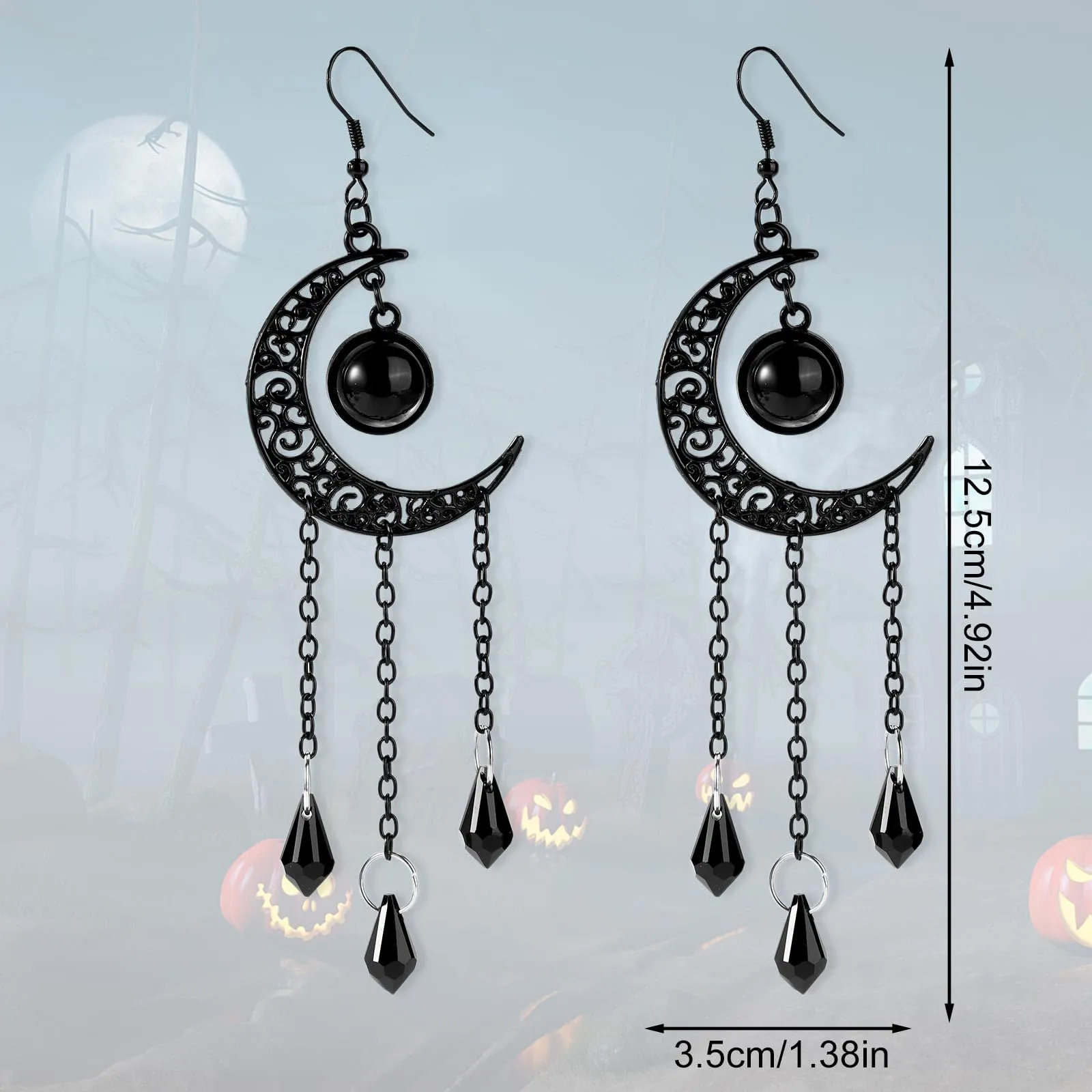 Mikovivi Orecchini Luna Nera Eleganti Orecchini Celestiali Gioielli Orecchio Luna Nera per Donne Halloween Natale Capodanno Regali per Donne Ragazze - immagine 2