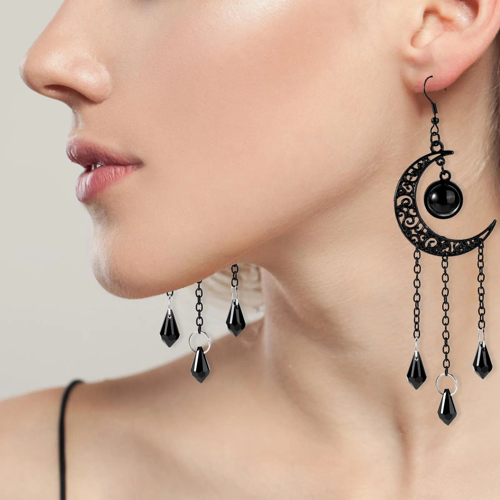 Mikovivi Orecchini Luna Nera Eleganti Orecchini Celestiali Gioielli Orecchio Luna Nera per Donne Halloween Natale Capodanno Regali per Donne Ragazze - immagine 6