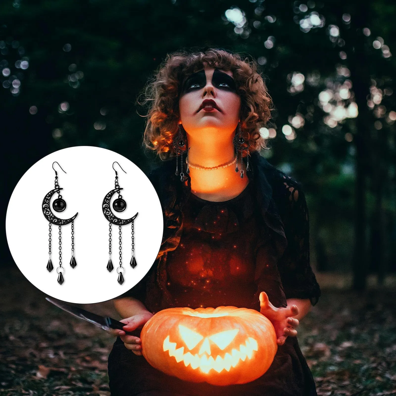Mikovivi Orecchini Luna Nera Eleganti Orecchini Celestiali Gioielli Orecchio Luna Nera per Donne Halloween Natale Capodanno Regali per Donne Ragazze - immagine 7