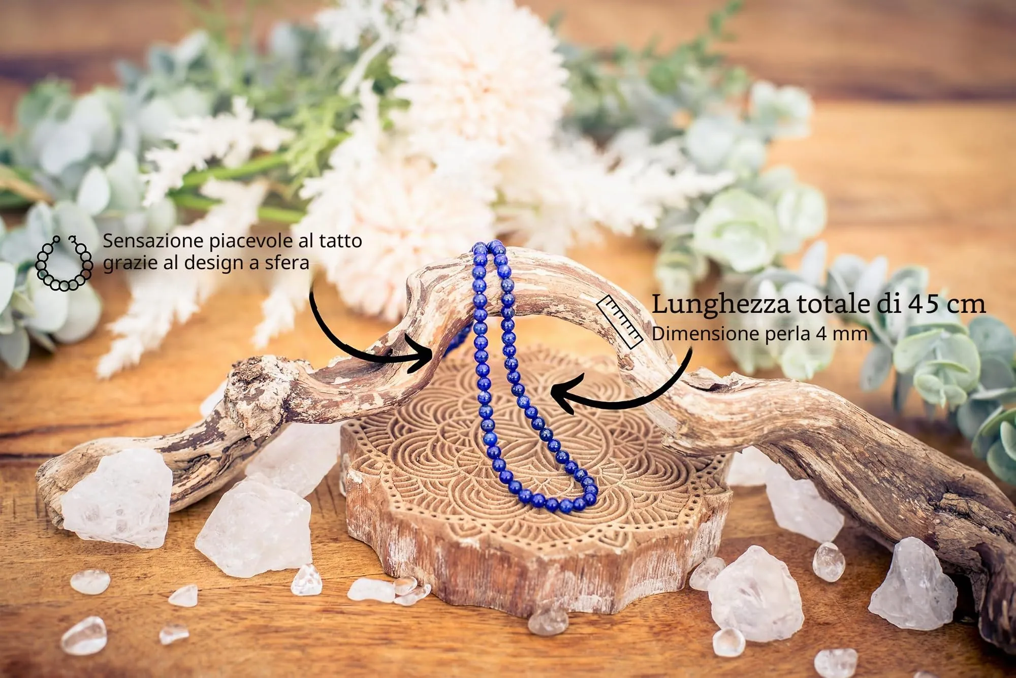 Collana con perline in pietra preziosa + chiusura in argento 925 4 mm - immagine 3