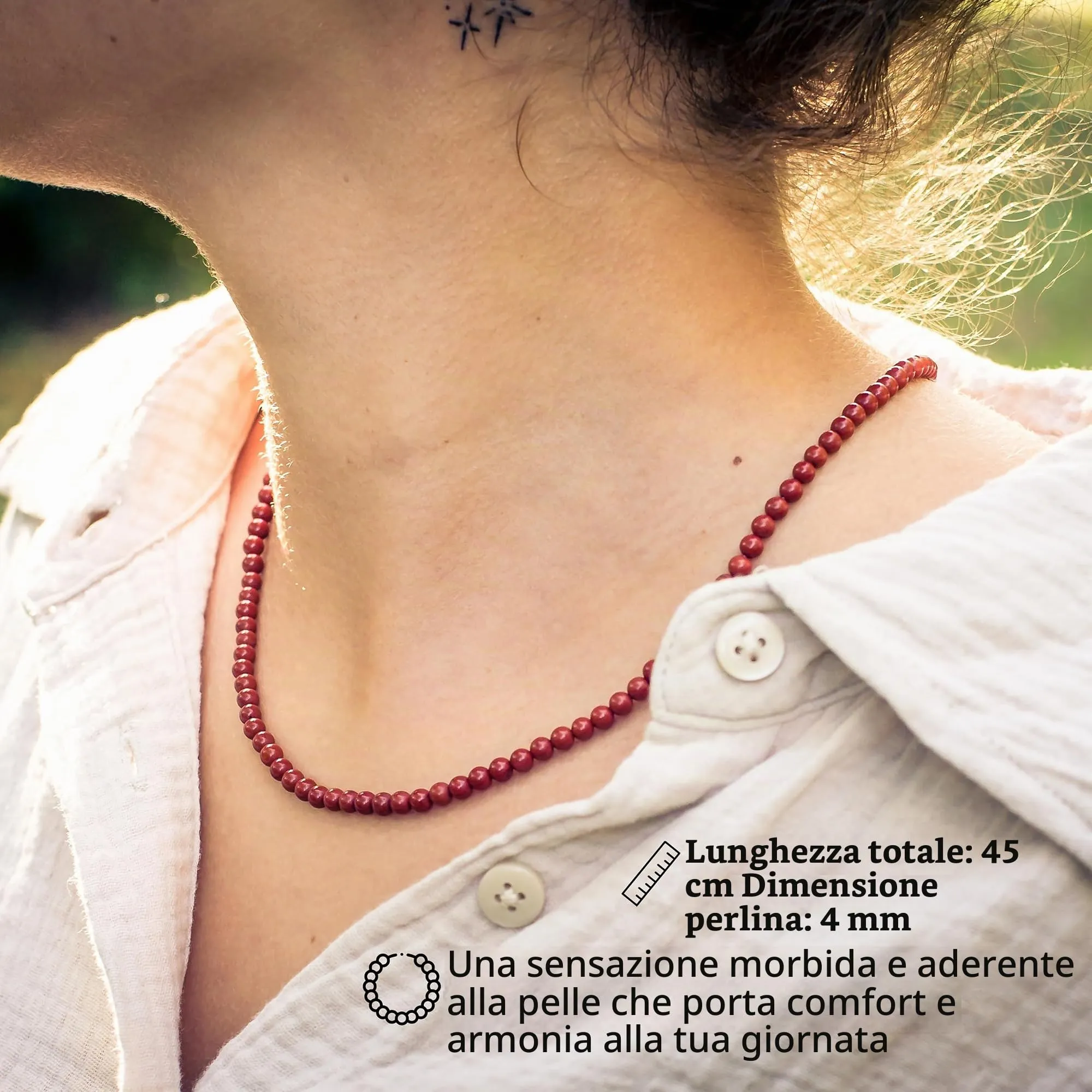 Collana con perline in pietra preziosa + chiusura in argento 925 4 mm - immagine 2