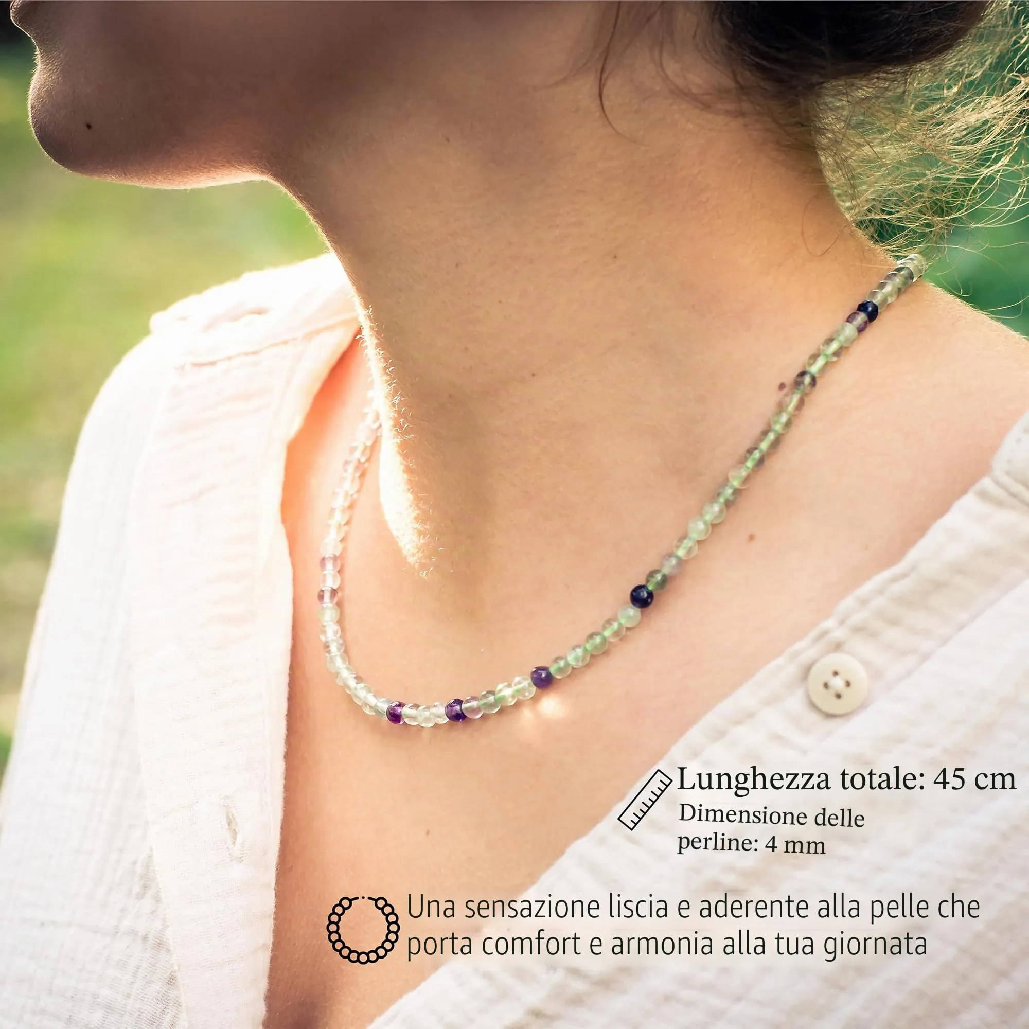 Collana con perline in pietra preziosa + chiusura in argento 925 (Fluorite) - immagine 2