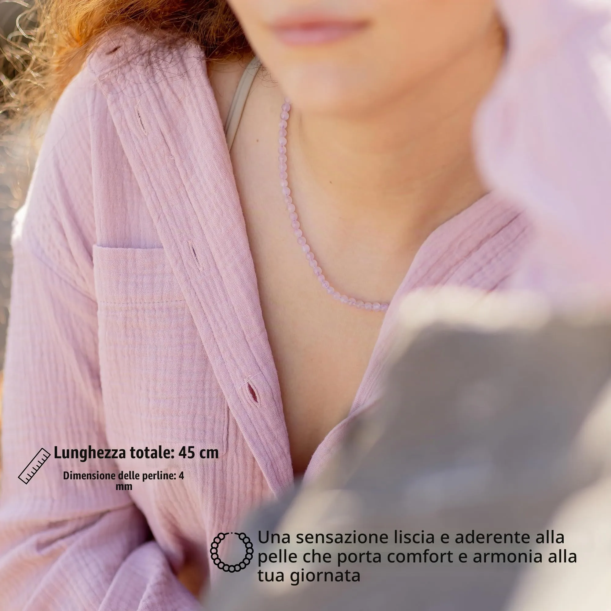 Collana con perline in pietra preziosa + chiusura in argento 925 (Kunzite) - immagine 2