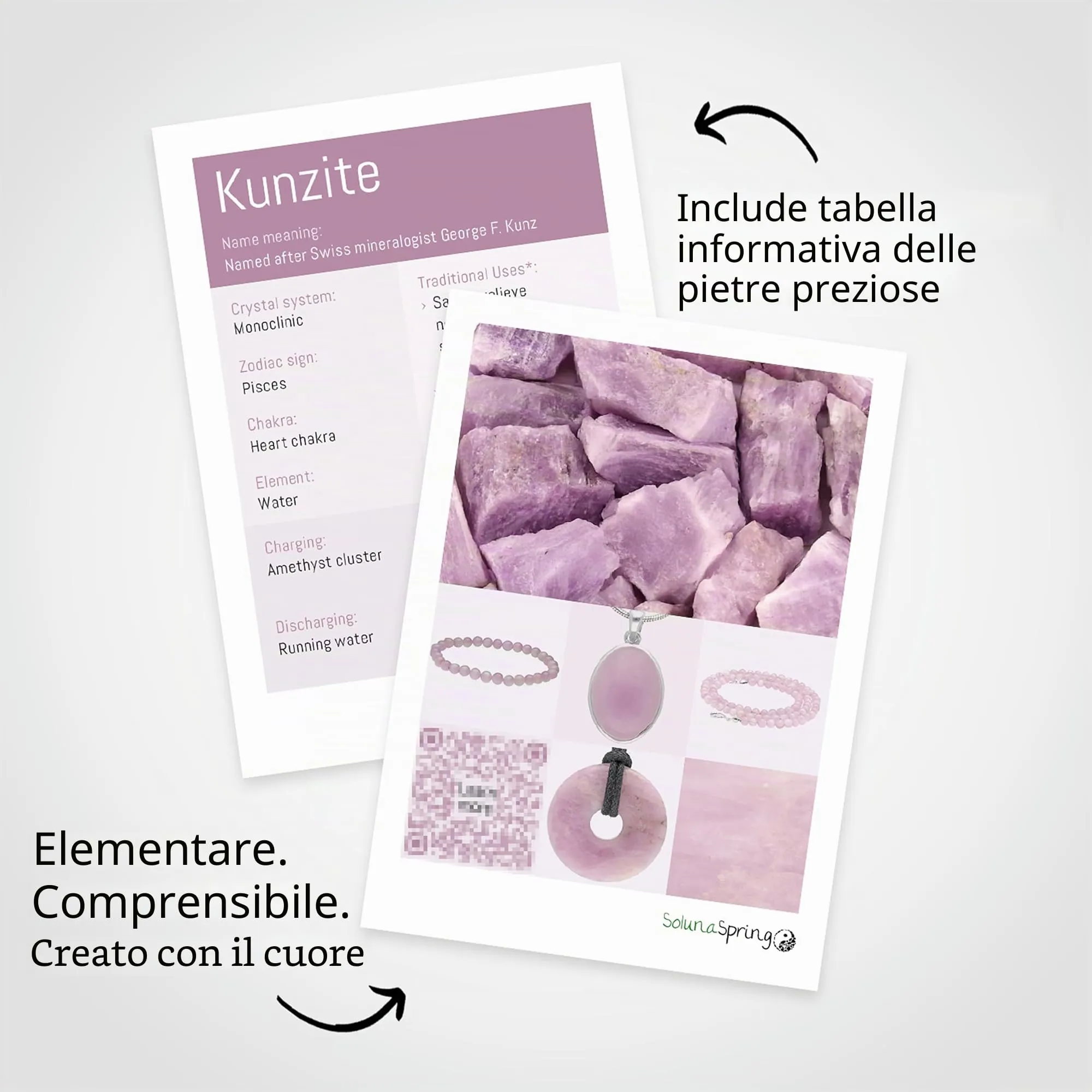 Collana con perline in pietra preziosa + chiusura in argento 925 (Kunzite) - immagine 4
