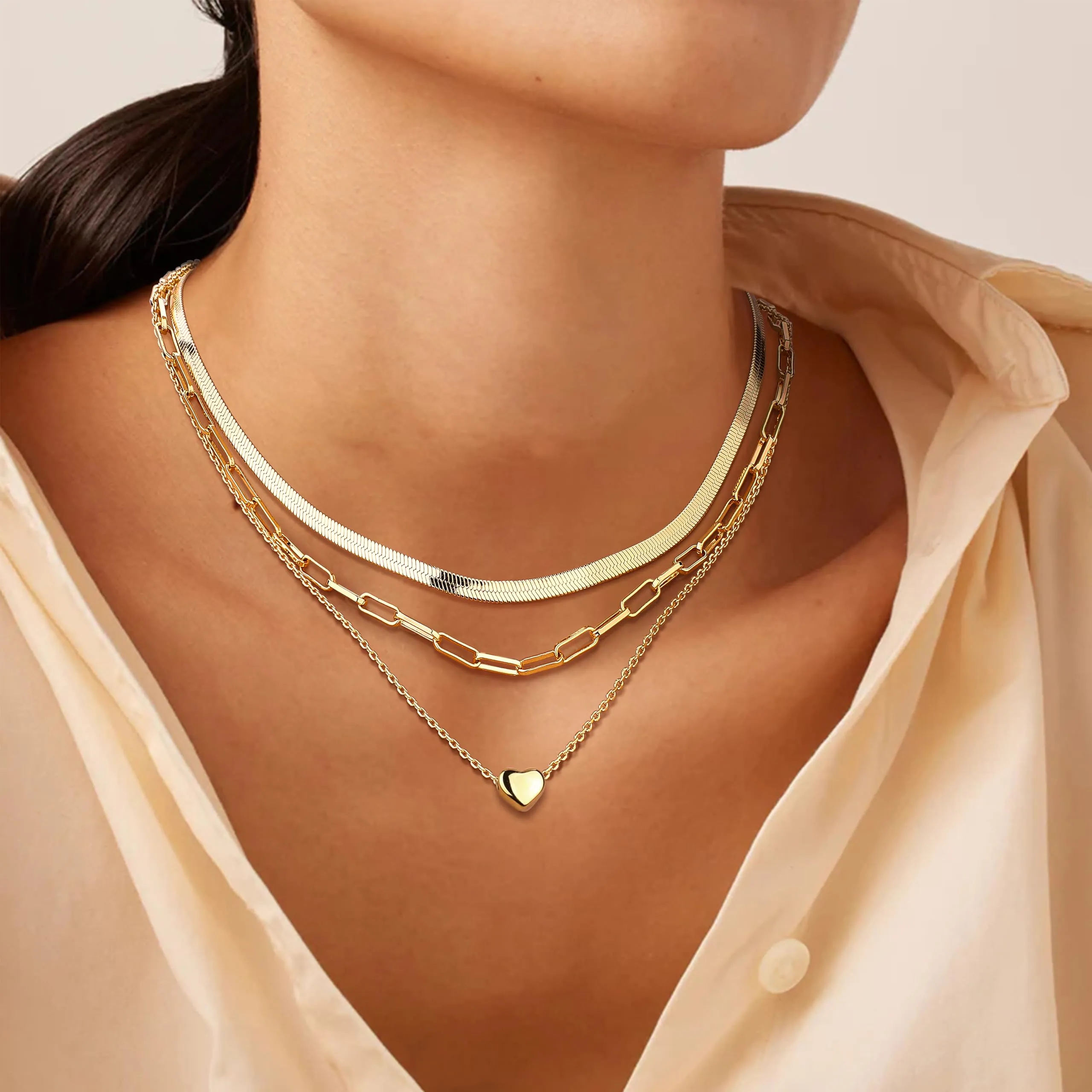 Adramata 3Pcs Collana Donna Acciaio Inossidabile Set Girocollo Pendenti - immagine 3