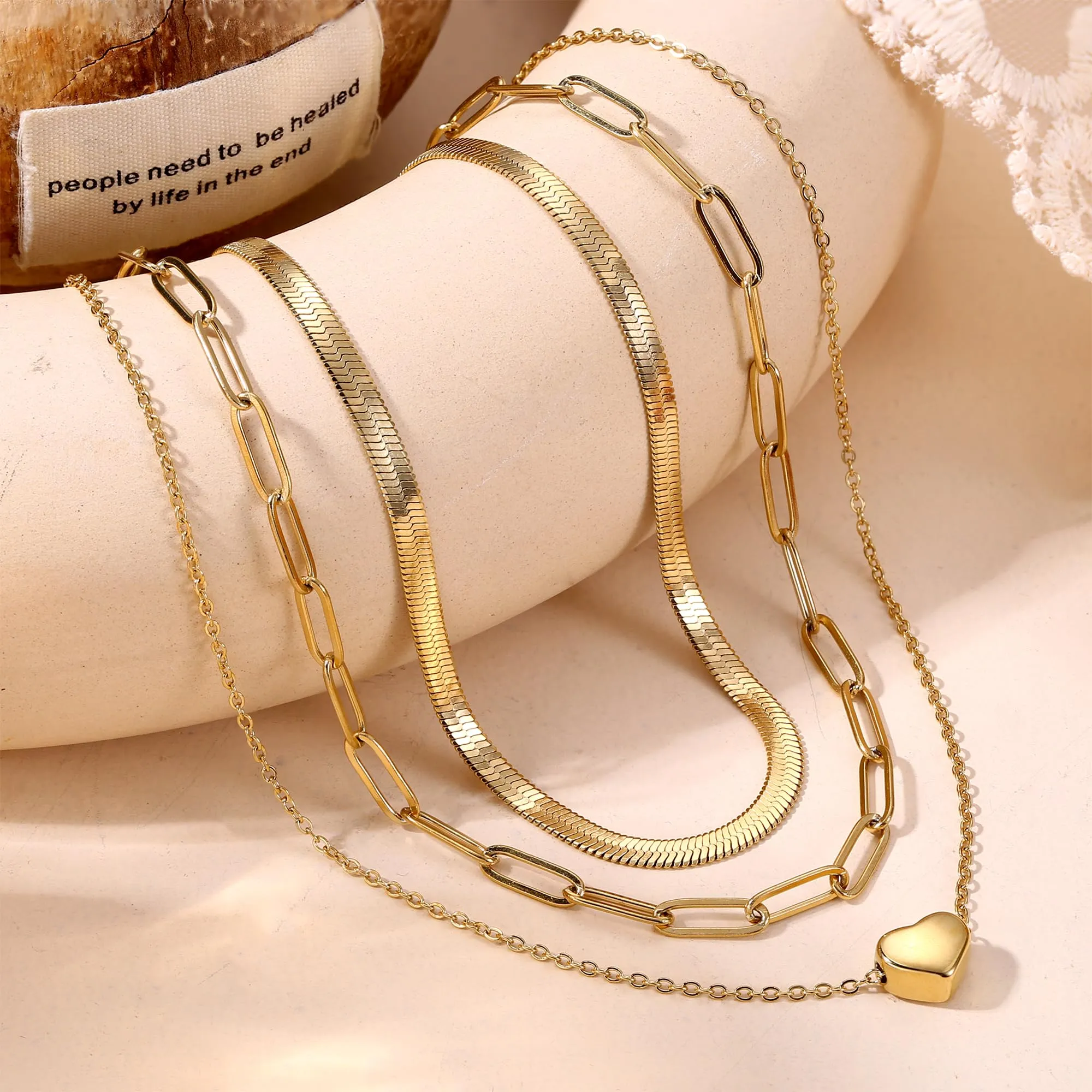 Adramata 3Pcs Collana Donna Acciaio Inossidabile Set Girocollo Pendenti - immagine 4