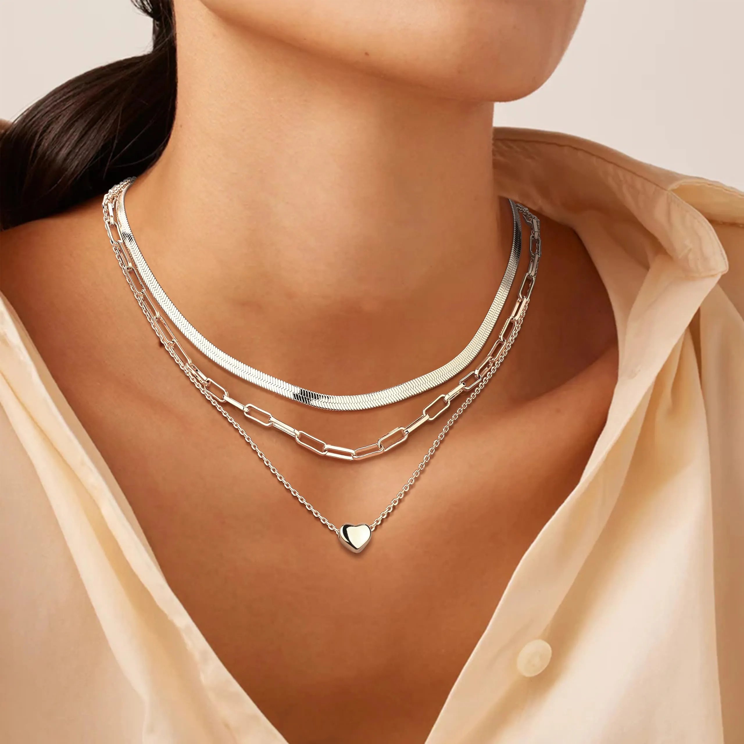 Adramata 3Pcs Collana Donna Acciaio Inossidabile Set Girocollo Pendenti - immagine 3