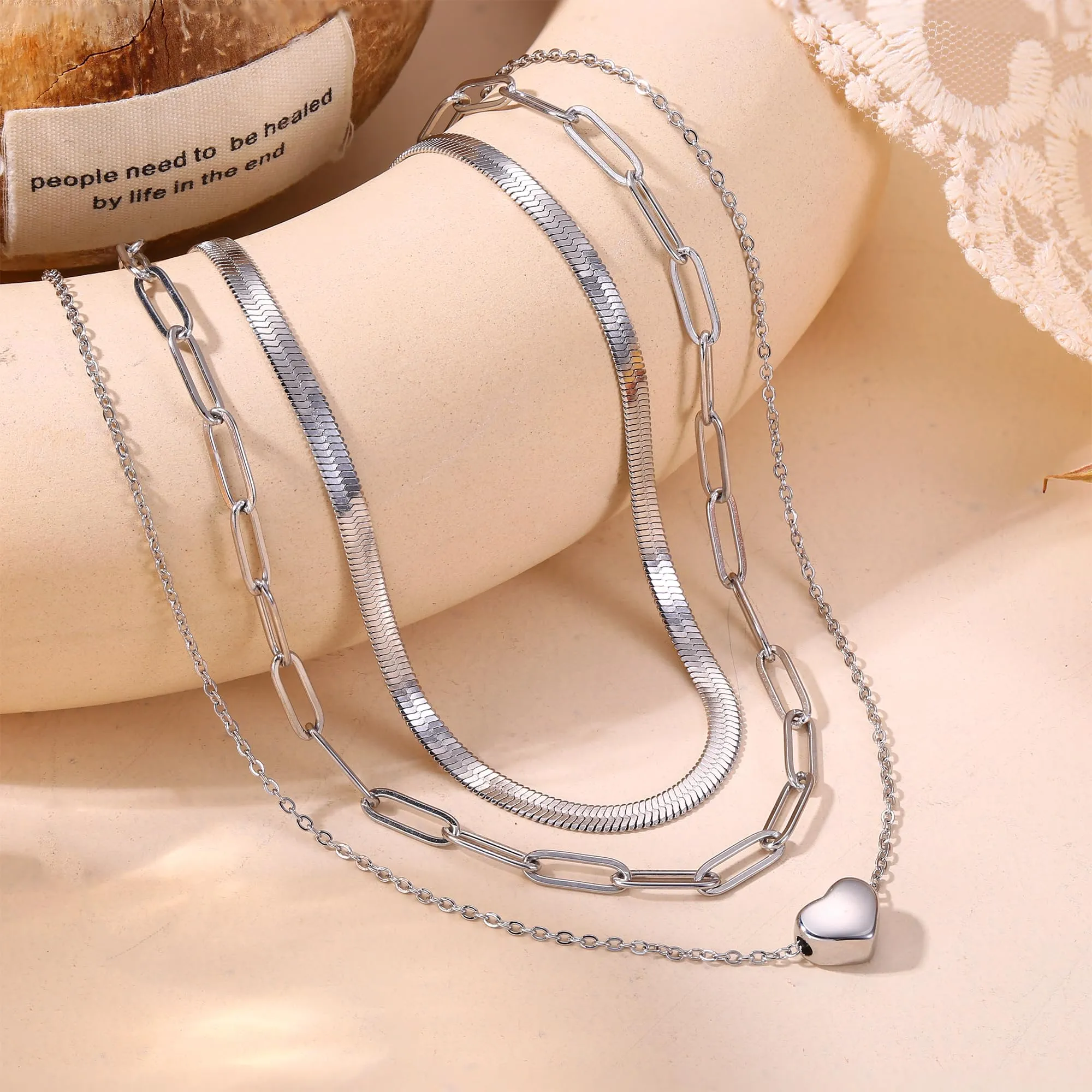 Adramata 3Pcs Collana Donna Acciaio Inossidabile Set Girocollo Pendenti - immagine 4