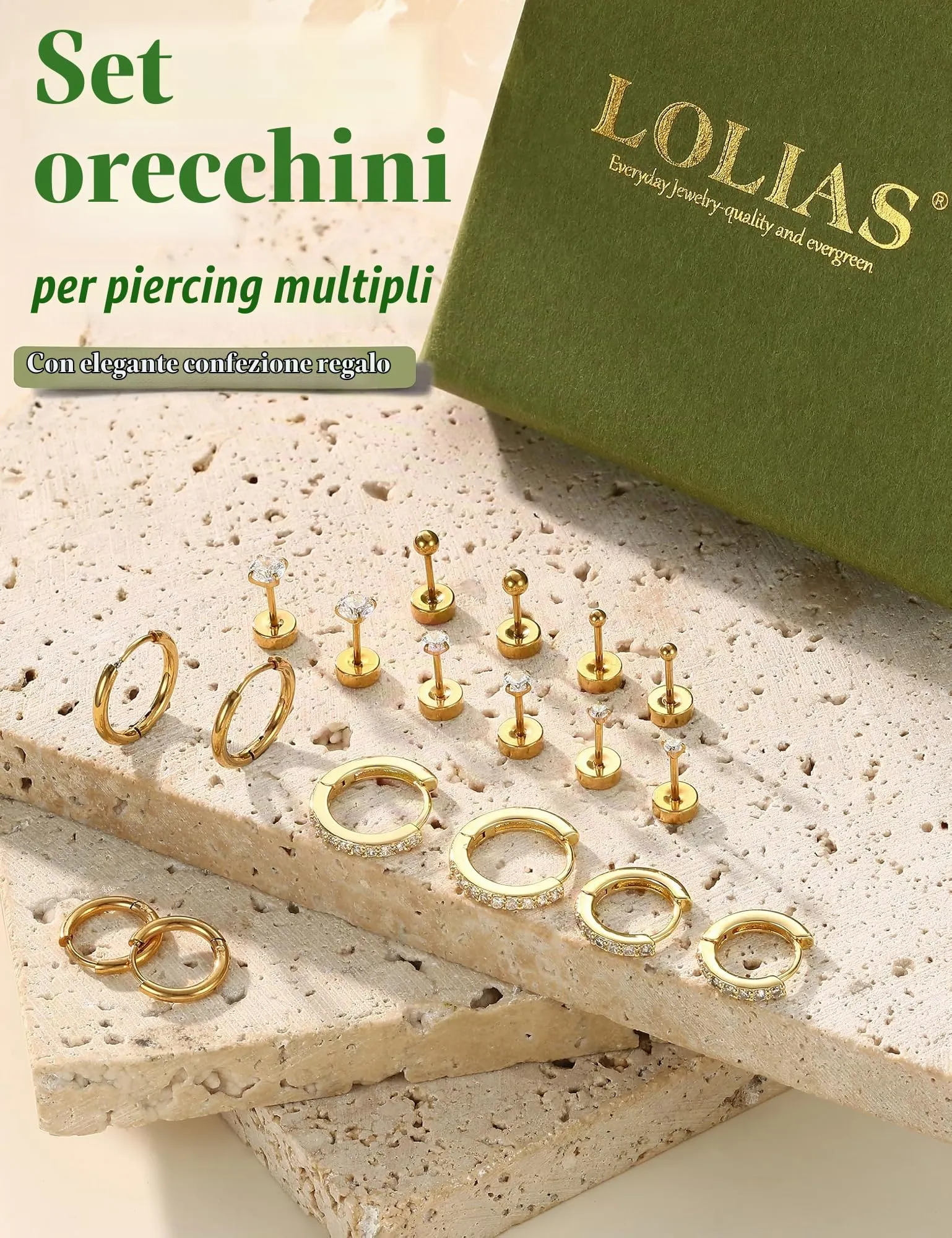 LOLIAS 9 Paia Orecchini Donna Placcato Oro 14 Carati Orecchini - immagine 6