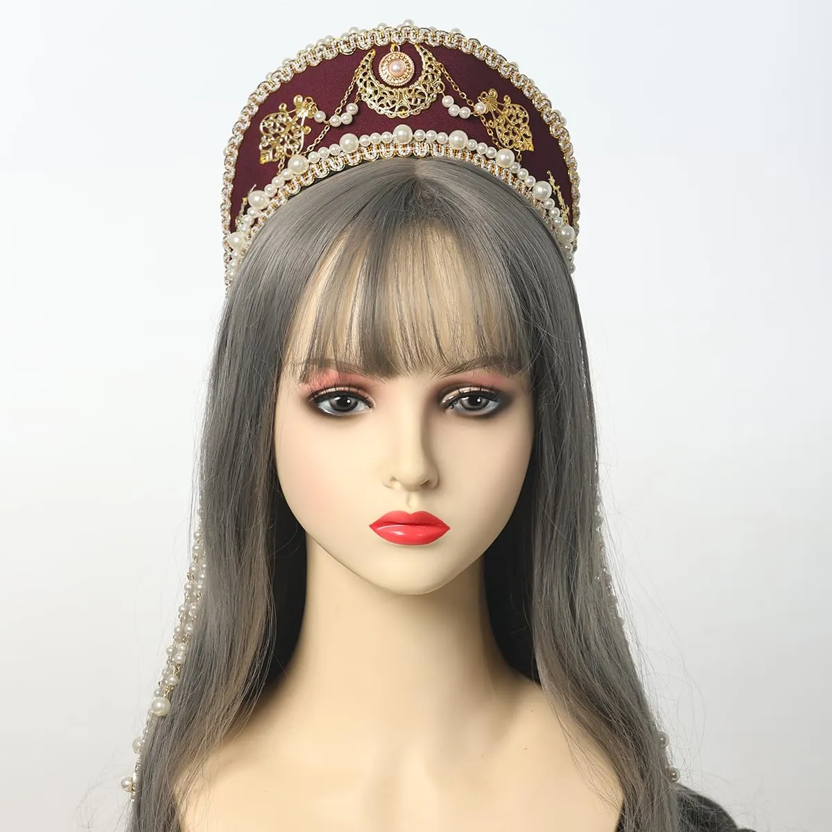 GRACEART Cappello Anne Boleyn Copricapelli Copricapo Elisabettano Corona Tudor Con Cappuccio - immagine 2