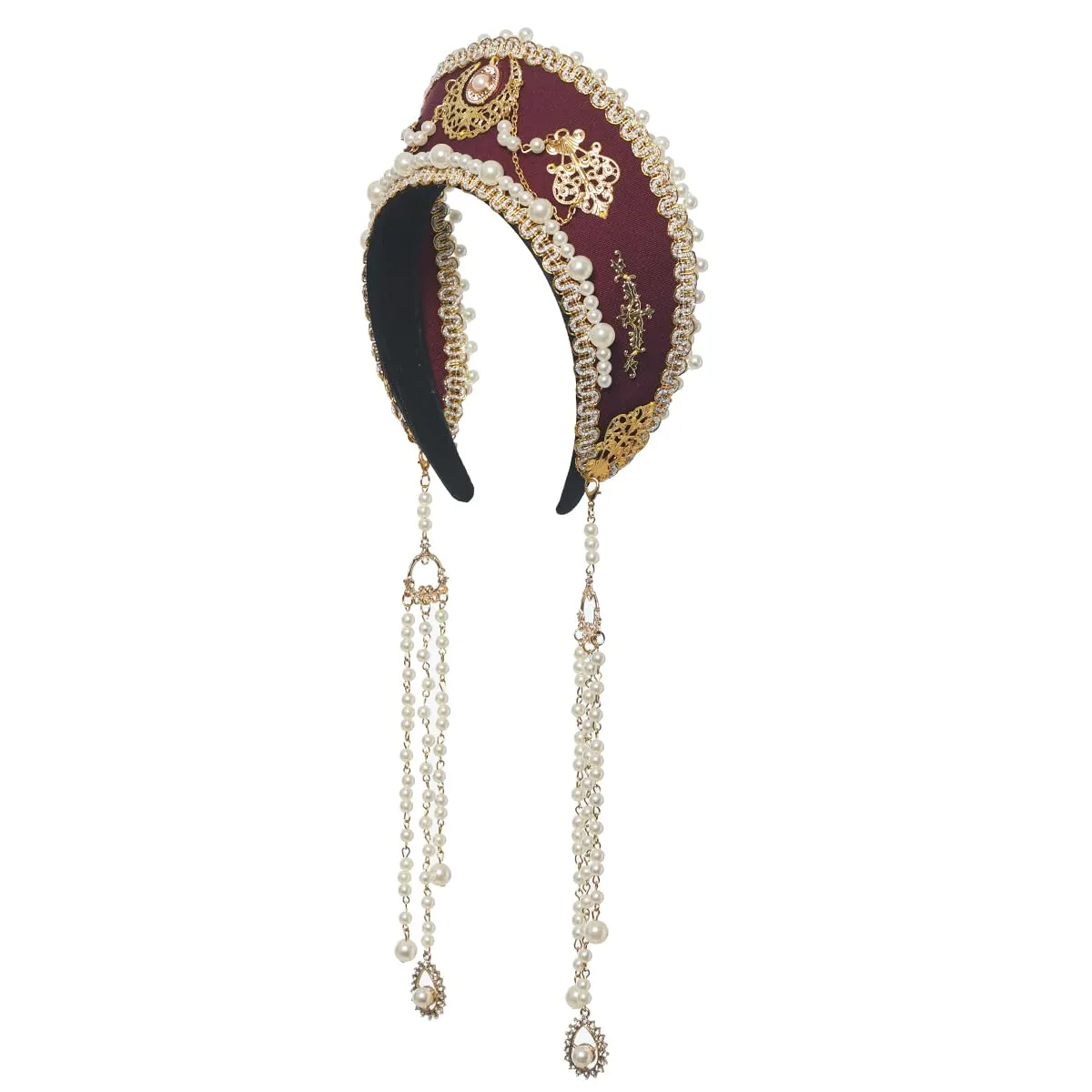 GRACEART Cappello Anne Boleyn Copricapelli Copricapo Elisabettano Corona Tudor Con Cappuccio - immagine 3