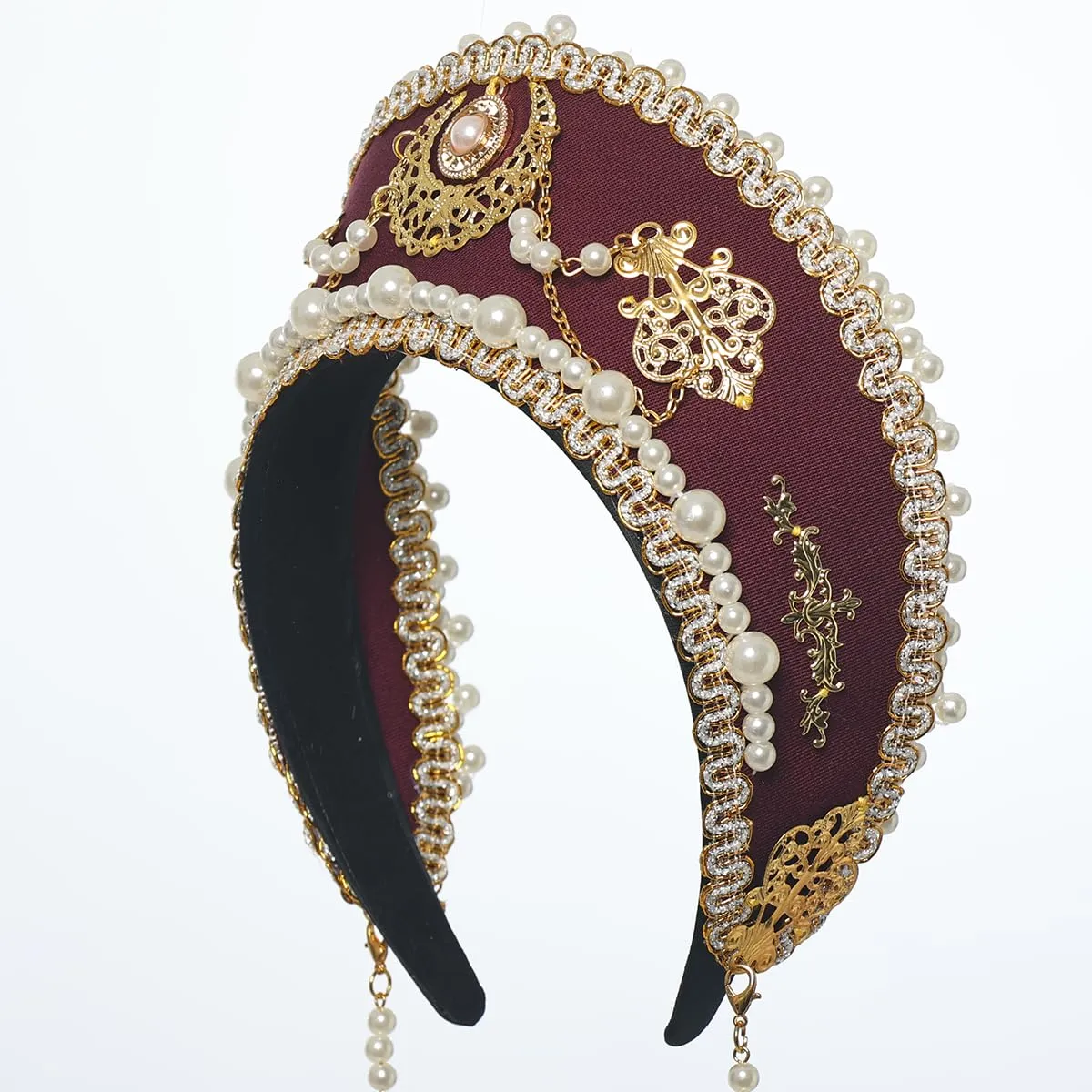GRACEART Cappello Anne Boleyn Copricapelli Copricapo Elisabettano Corona Tudor Con Cappuccio - immagine 5
