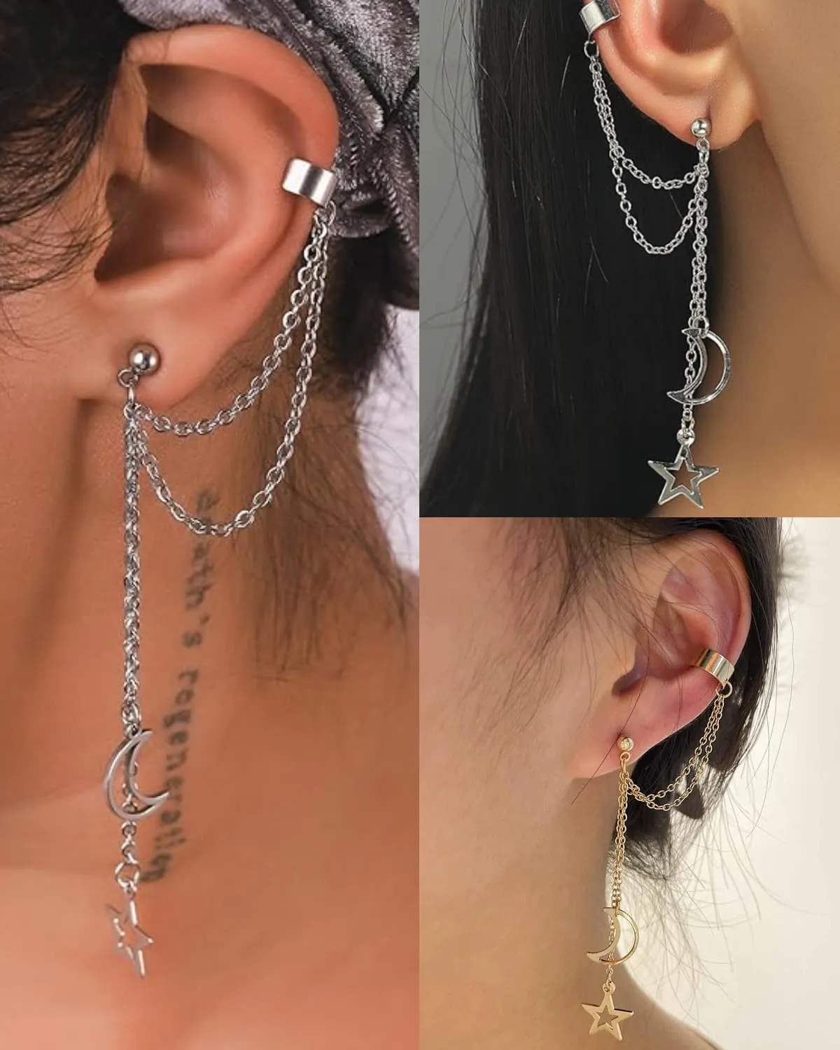 TOZBLEU 64 PCS Ear Cuff Orecchini Set Orecchini Senza Buco Non Piercing Cartilagine Catena Polsino Orecchini Ear Clip per Donne Regolabile Farfalla Wrap Orecchini Clip Finta Earcuffs Ipoallergenici - immagine 5