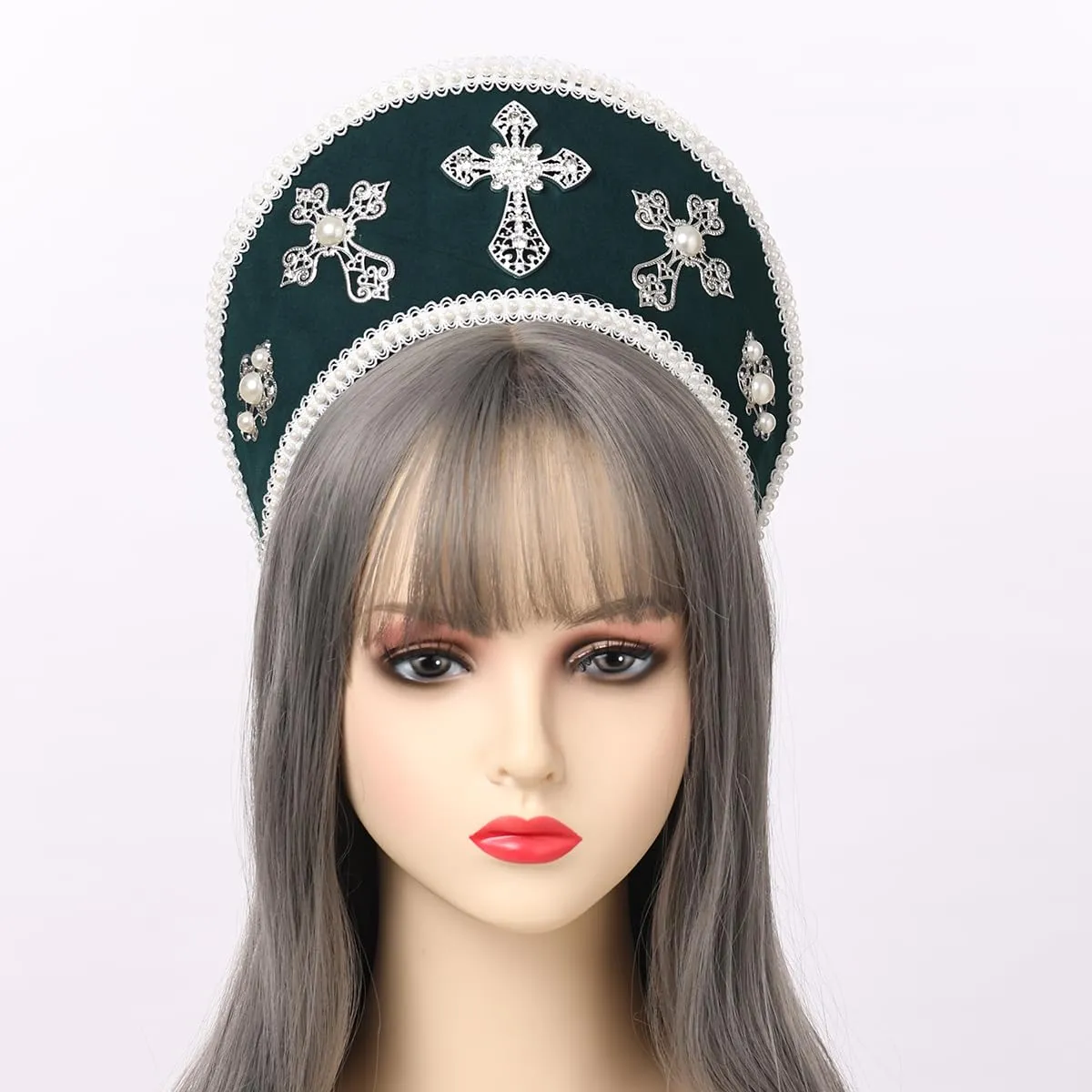 GRACEART - Cappello Elisabettano Anne Boleyn con copricapo Tudor, Corona Hood - immagine 2