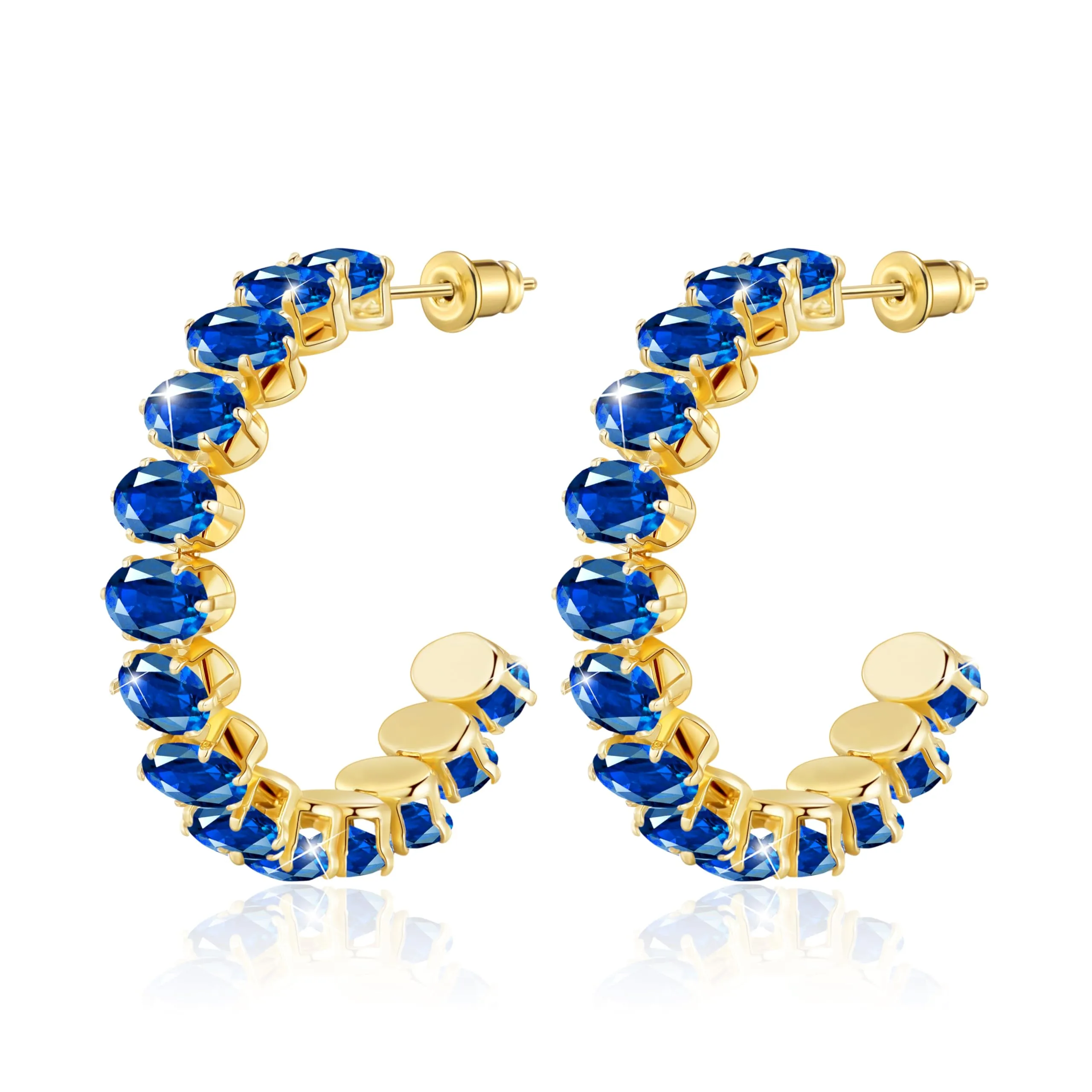 Linawe Orecchini pendenti in oro blu zaffiro, grandi orecchini da donna in acciaio inossidabile, orecchini di tendenza, gioielli alla moda placcati in oro, orecchini con pietra - immagine 1