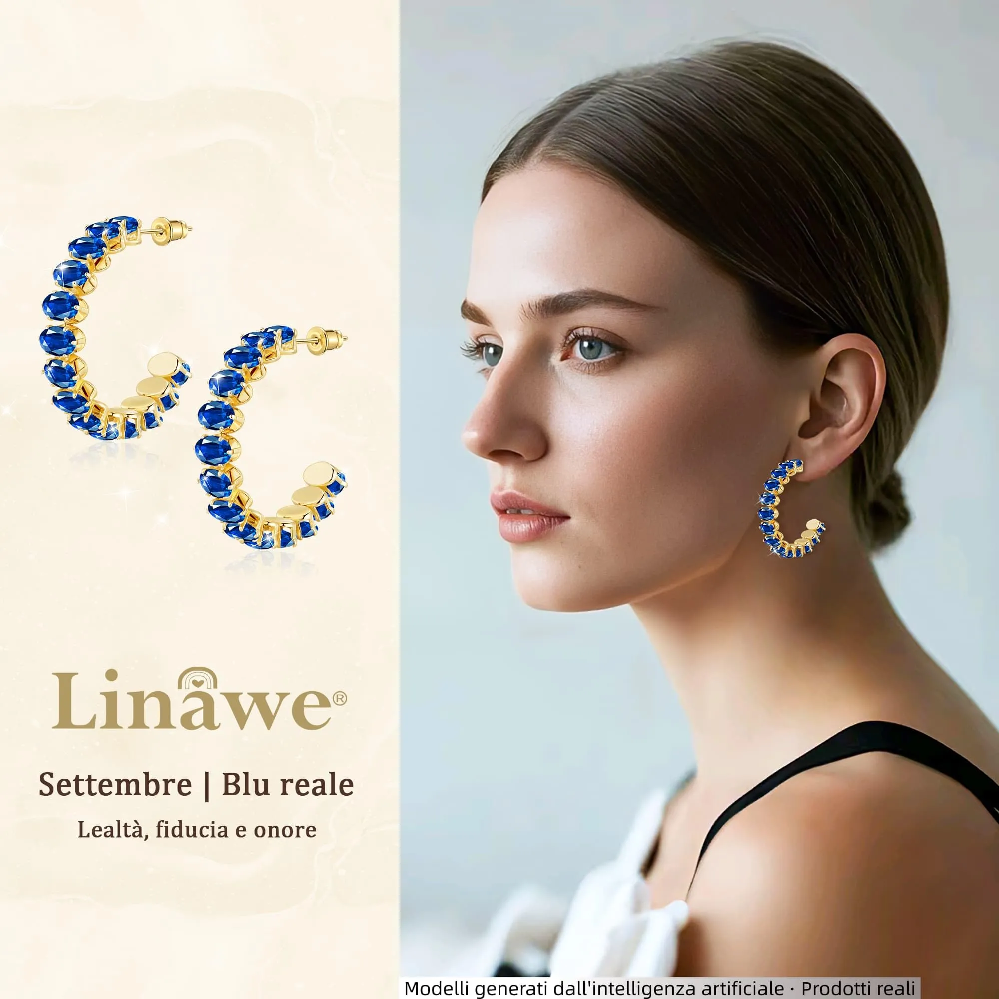 Linawe Orecchini pendenti in oro blu zaffiro, grandi orecchini da donna in acciaio inossidabile, orecchini di tendenza, gioielli alla moda placcati in oro, orecchini con pietra - immagine 2