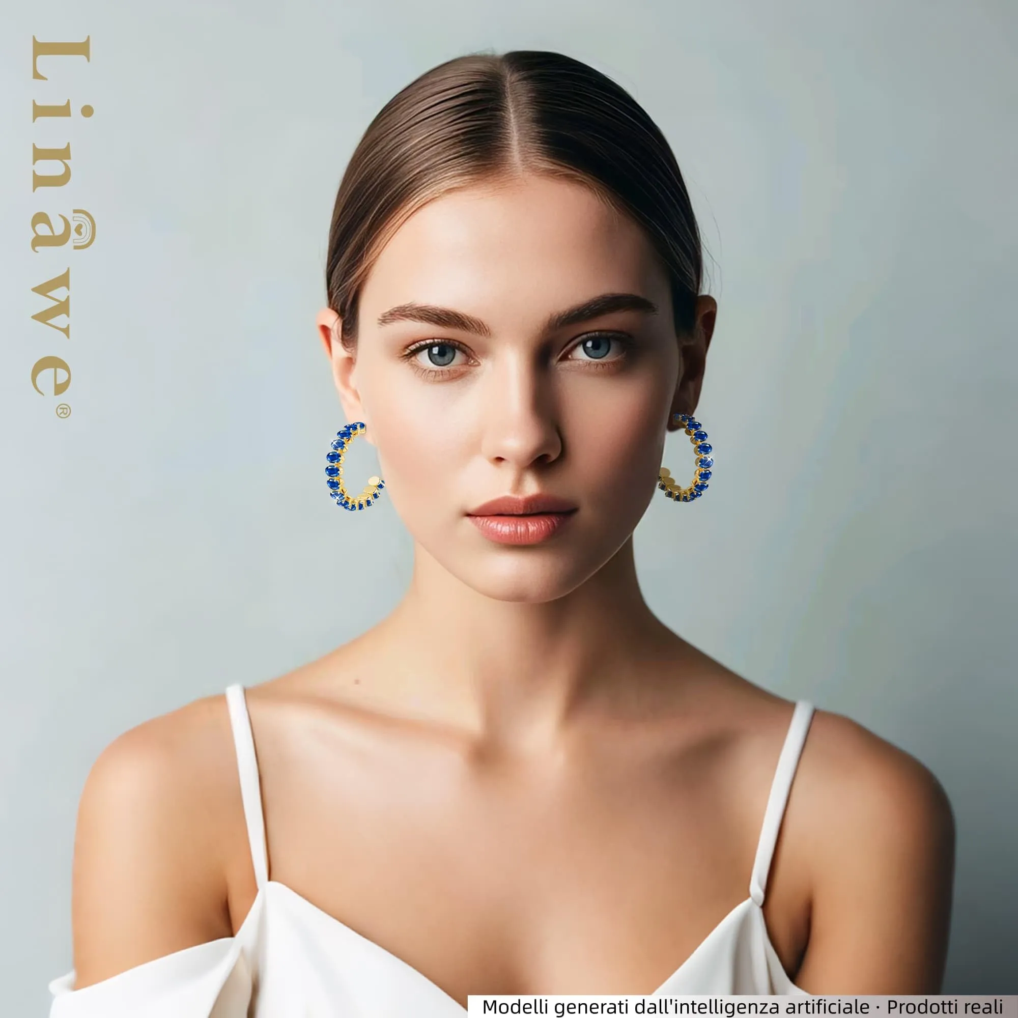 Linawe Orecchini pendenti in oro blu zaffiro, grandi orecchini da donna in acciaio inossidabile, orecchini di tendenza, gioielli alla moda placcati in oro, orecchini con pietra - immagine 3