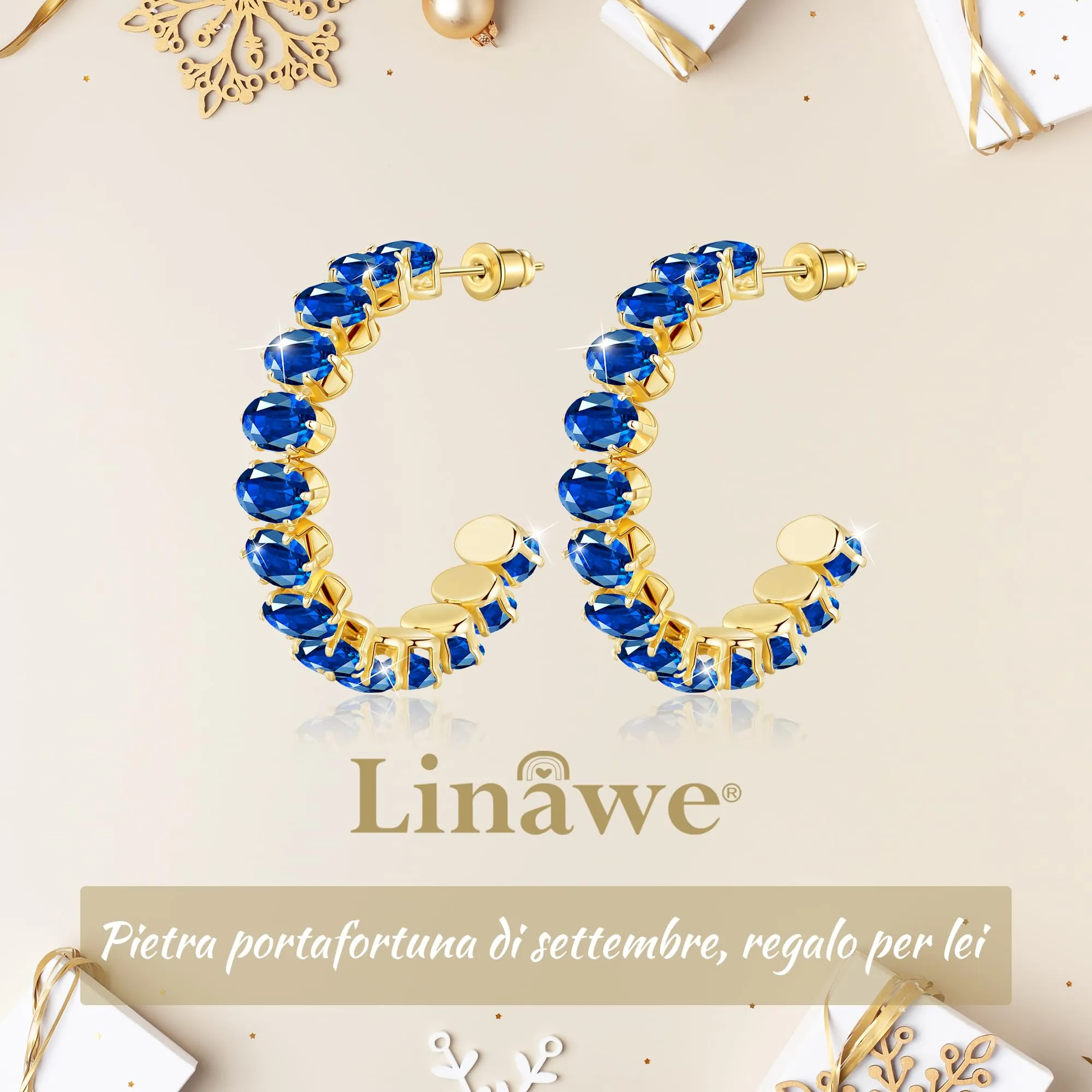 Linawe Orecchini pendenti in oro blu zaffiro, grandi orecchini da donna in acciaio inossidabile, orecchini di tendenza, gioielli alla moda placcati in oro, orecchini con pietra - immagine 5