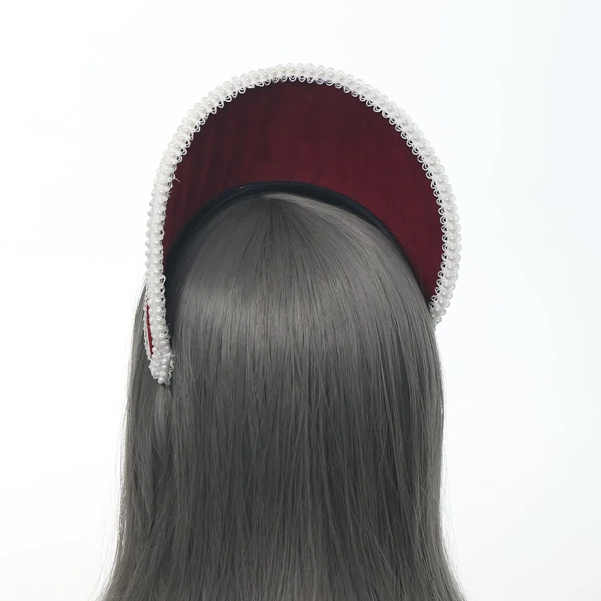 GRACEART Anne Boleyn Cappello Copricapo elisabettiano Copricapo Tudor Coronet Cappuccio Stile 4 (Vino Rosso) - immagine 4