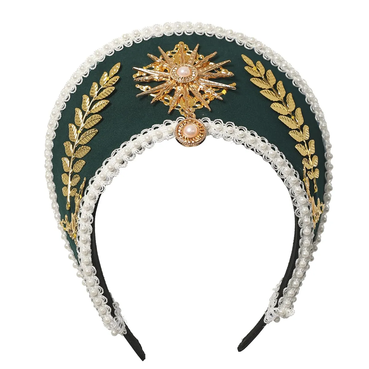 GRACEART - Copricapo Elisabettano con Cappello di Anna Bolena, Corona Tudor, Cappuccio Stile-4 (verde scuro) - immagine 1