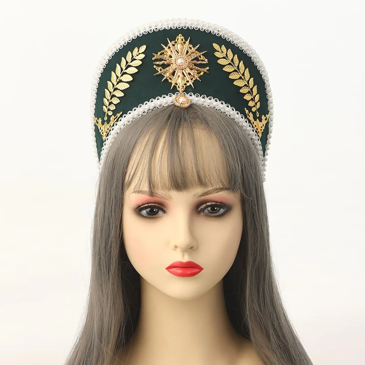 GRACEART - Copricapo Elisabettano con Cappello di Anna Bolena, Corona Tudor, Cappuccio Stile-4 (verde scuro) - immagine 2