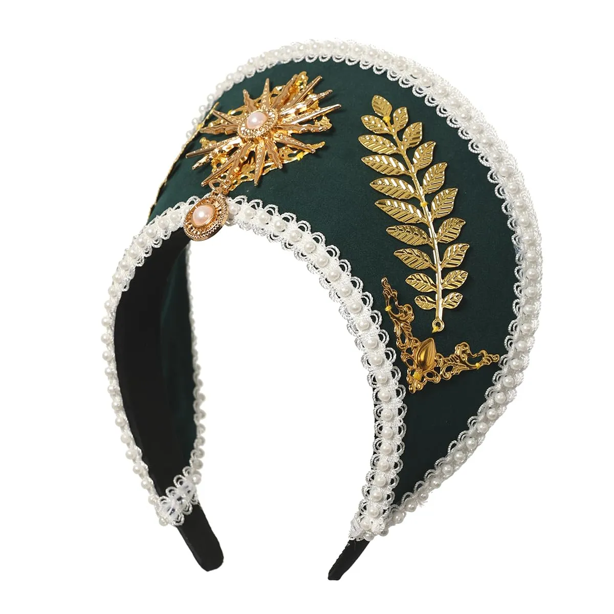 GRACEART - Copricapo Elisabettano con Cappello di Anna Bolena, Corona Tudor, Cappuccio Stile-4 (verde scuro) - immagine 3