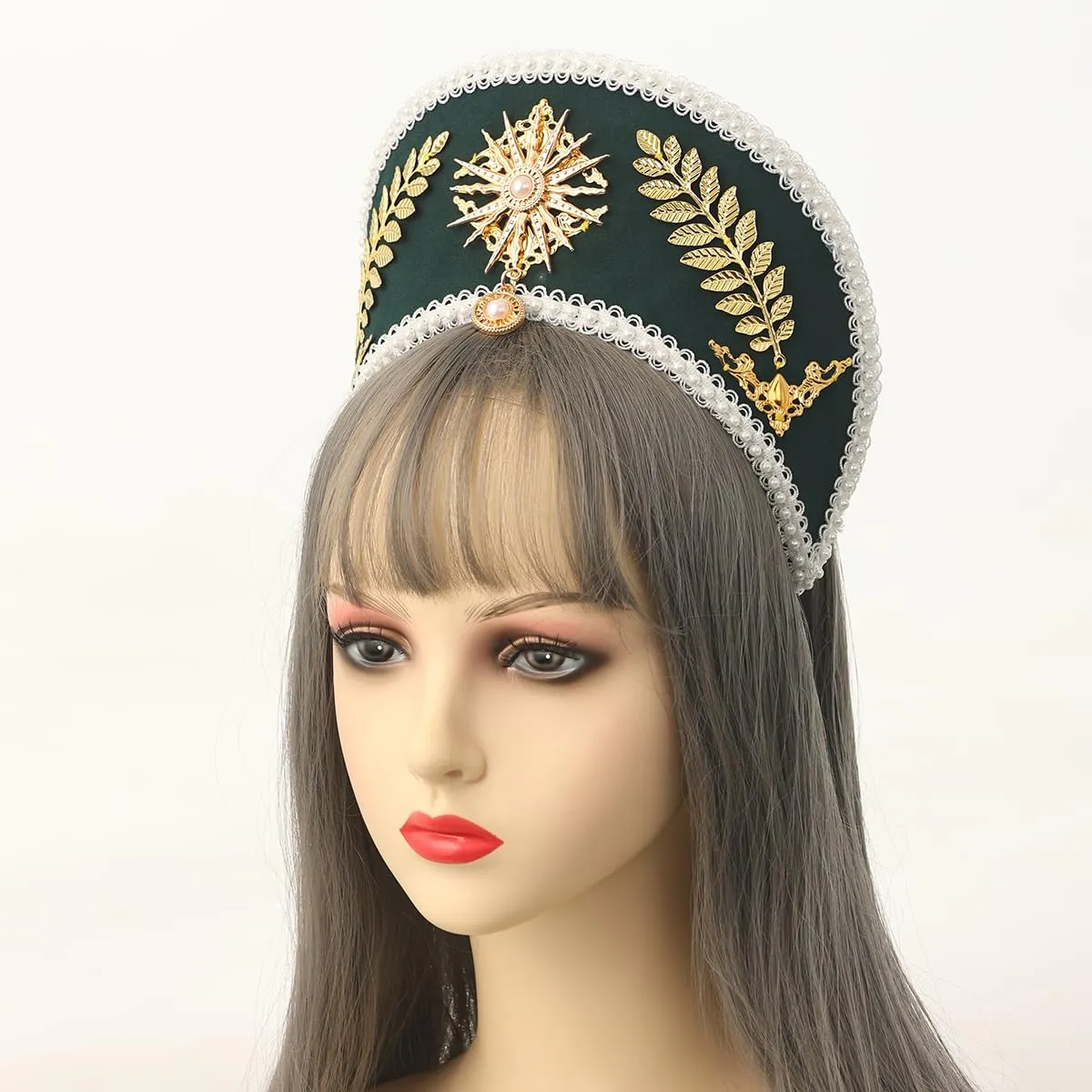 GRACEART - Copricapo Elisabettano con Cappello di Anna Bolena, Corona Tudor, Cappuccio Stile-4 (verde scuro) - immagine 6