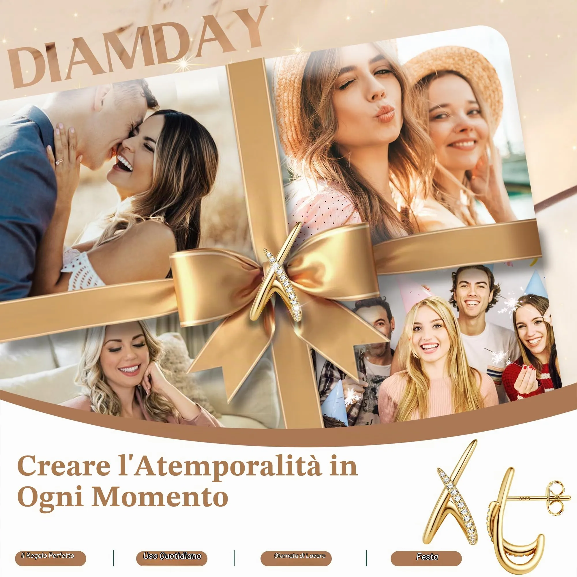 Diamday Orecchini Donna, forma X Orecchini, Agli in argento 925 - immagine 5