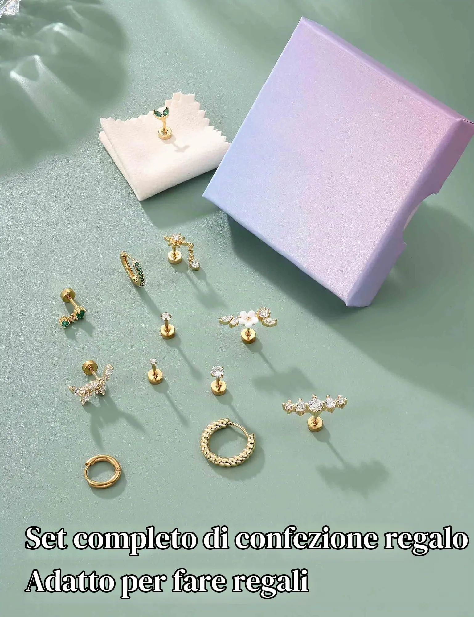 Adramata 12Pcs 16G Piercing Orecchio Acciaio Inossidabile Set Donna - immagine 7