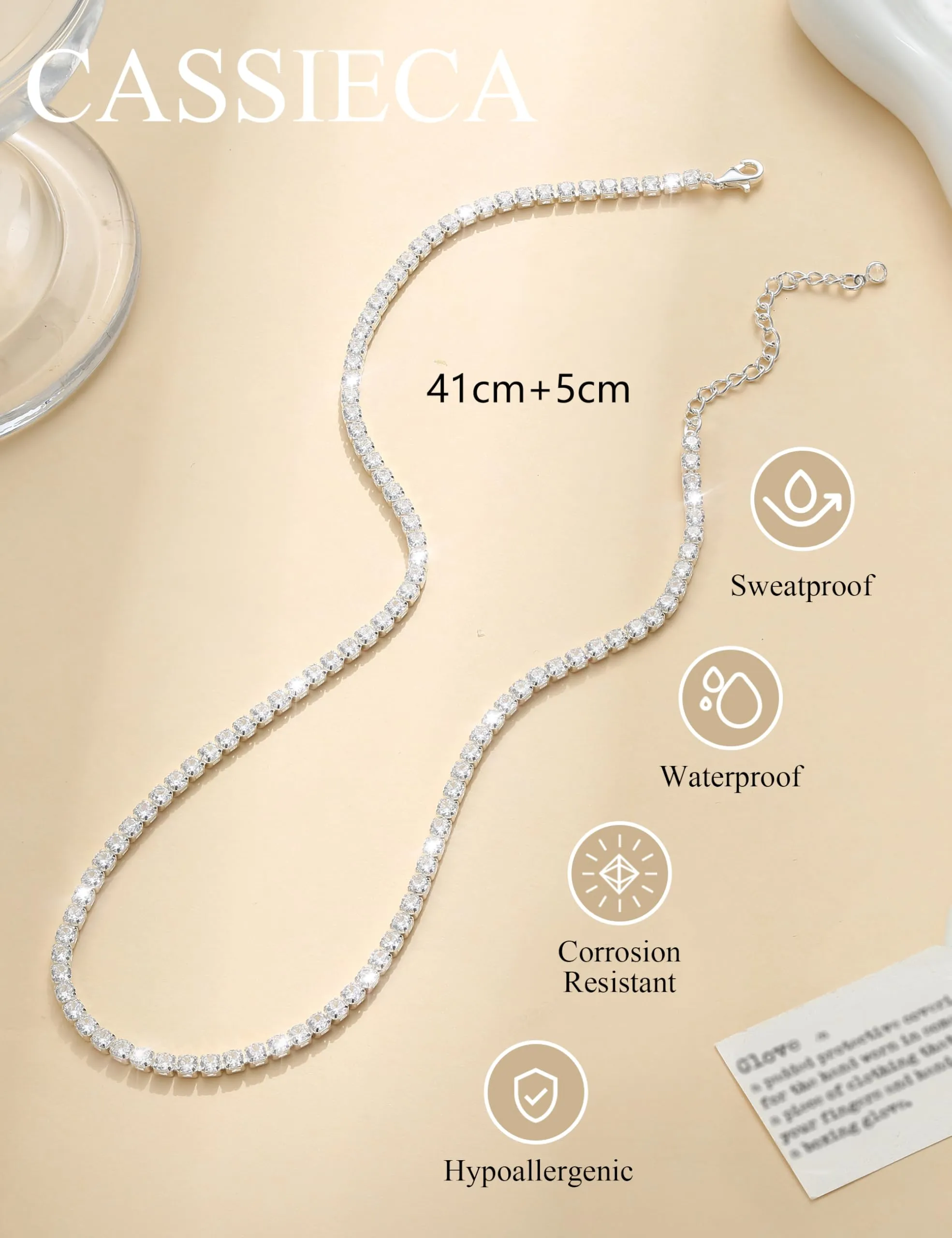 CASSIECA Zircone Collana Donna Placcato Argento 925 Tennis Cadena - immagine 7