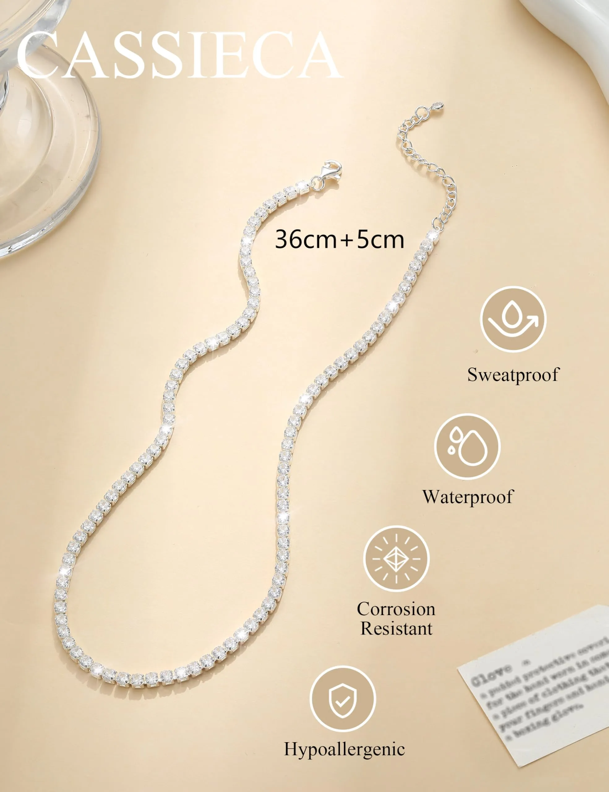 CASSIECA Zircone Collana Donna Placcato Argento 925 Tennis Cadena - immagine 7
