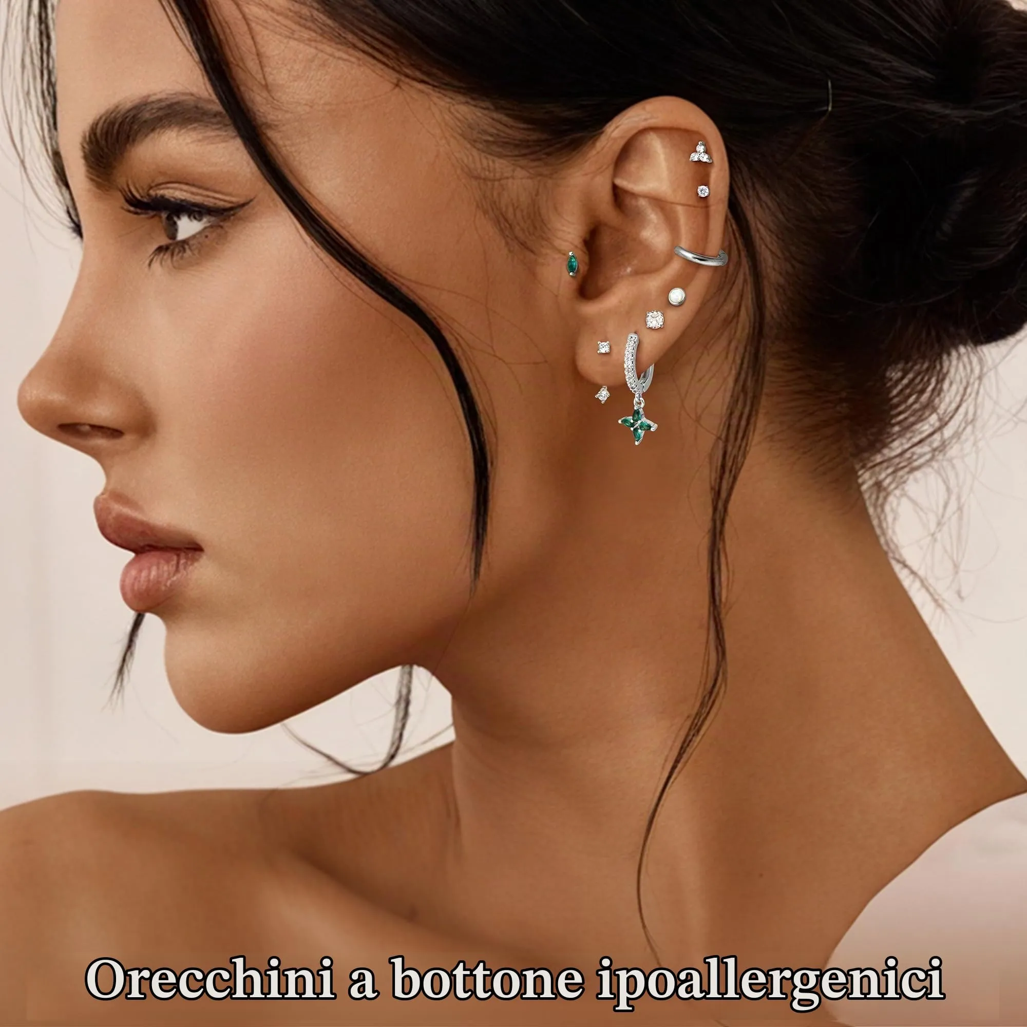 Roheafer 10 Paia Orecchini Donna Acciaio Inossidabile, Set Orecchini a Lobo Piatto & Cerchietti per Piercing Multipli (Cartilagine/Helix/Trago) - immagine 4