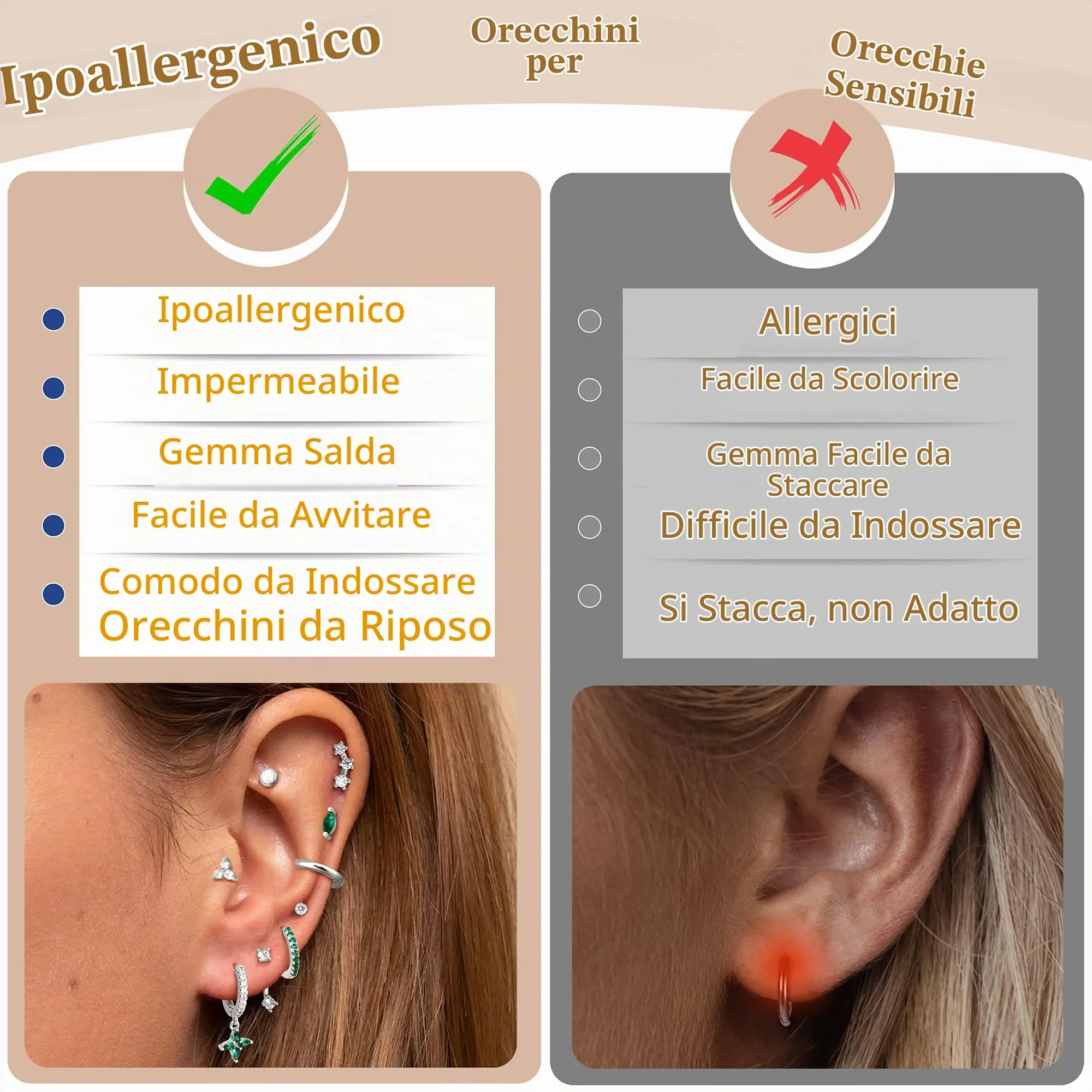 Roheafer 10 Paia Orecchini Donna Acciaio Inossidabile, Set Orecchini a Lobo Piatto & Cerchietti per Piercing Multipli (Cartilagine/Helix/Trago) - immagine 5