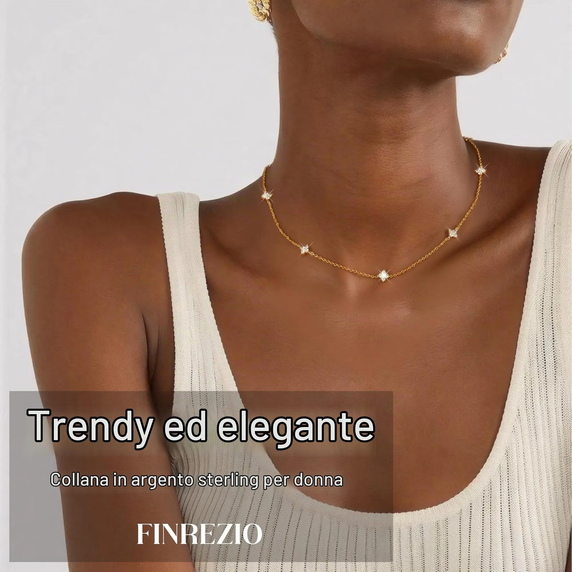 Finrezio Collana Donna con Chiusura in Argento 925 Zircone Cubico - immagine 2