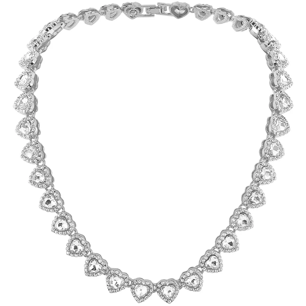 SOFPLATE 1 Scatola da 15.83 pollici/40.2cm Collana in Argento con Diam Cristlega da Tennis Catena da Tennis Cuore Lucido Zirconi Cubici Strass di Vetro Collana in Lega A Strati Ghiacciata per Regali - immagine 1