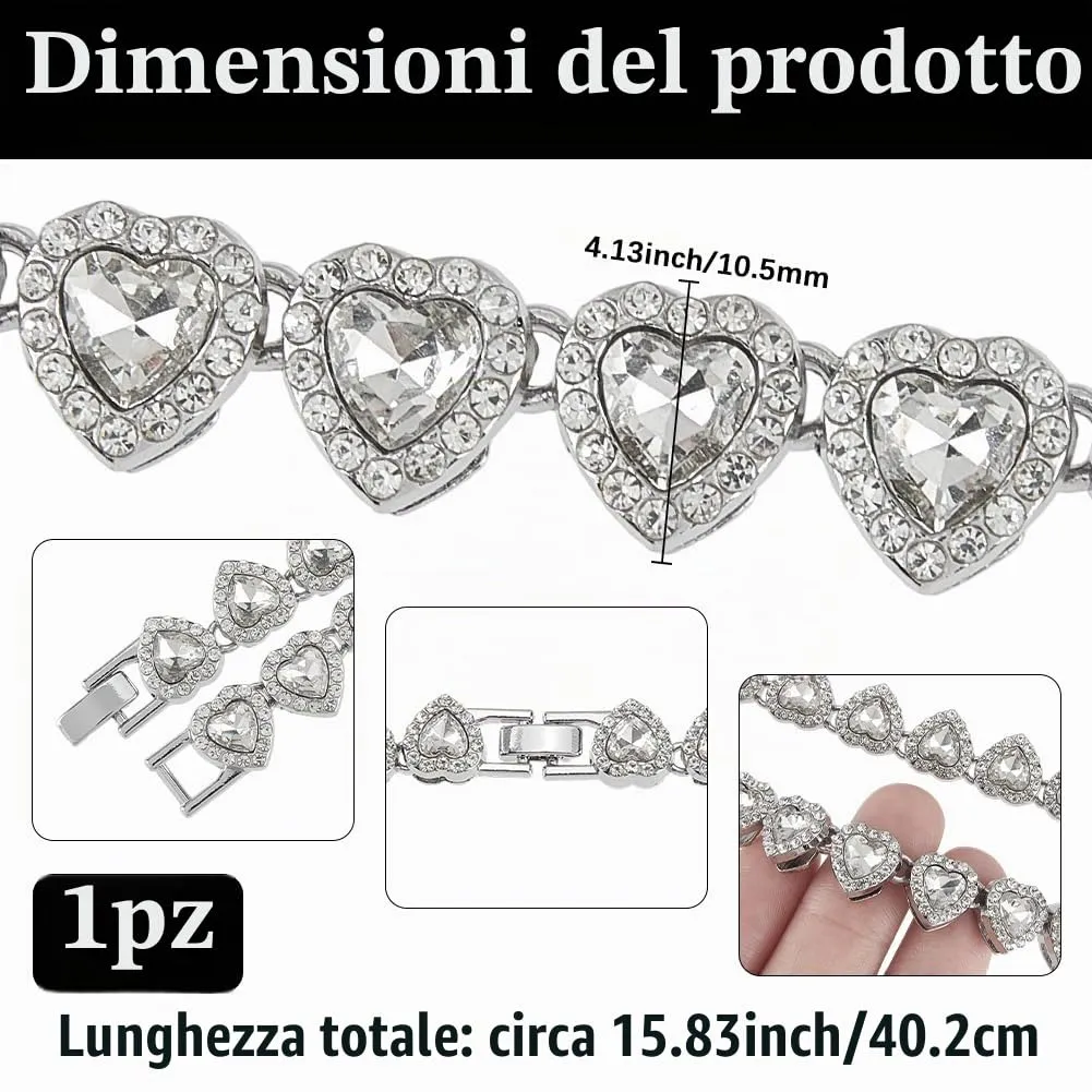 SOFPLATE 1 Scatola da 15.83 pollici/40.2cm Collana in Argento con Diam Cristlega da Tennis Catena da Tennis Cuore Lucido Zirconi Cubici Strass di Vetro Collana in Lega A Strati Ghiacciata per Regali - immagine 2