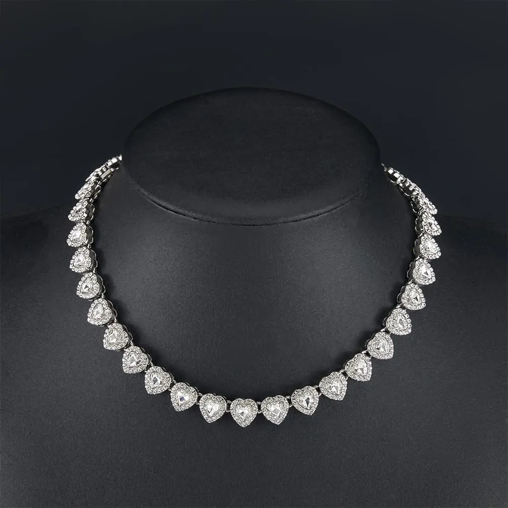 SOFPLATE 1 Scatola da 15.83 pollici/40.2cm Collana in Argento con Diam Cristlega da Tennis Catena da Tennis Cuore Lucido Zirconi Cubici Strass di Vetro Collana in Lega A Strati Ghiacciata per Regali - immagine 4