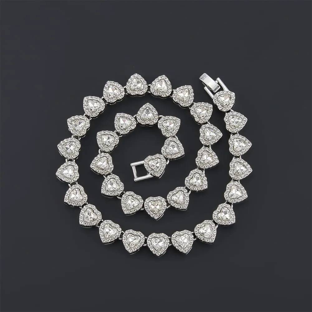 SOFPLATE 1 Scatola da 15.83 pollici/40.2cm Collana in Argento con Diam Cristlega da Tennis Catena da Tennis Cuore Lucido Zirconi Cubici Strass di Vetro Collana in Lega A Strati Ghiacciata per Regali - immagine 5