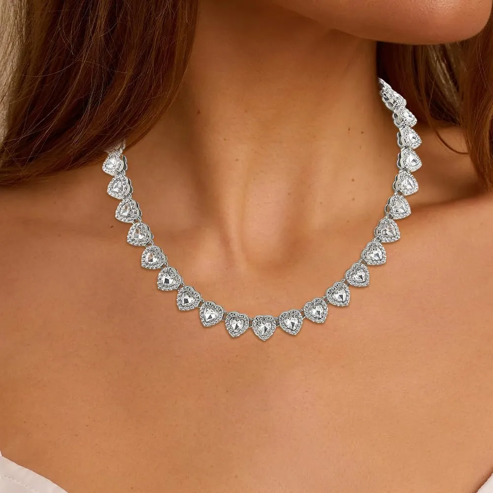 SOFPLATE 1 Scatola da 15.83 pollici/40.2cm Collana in Argento con Diam Cristlega da Tennis Catena da Tennis Cuore Lucido Zirconi Cubici Strass di Vetro Collana in Lega A Strati Ghiacciata per Regali - immagine 6