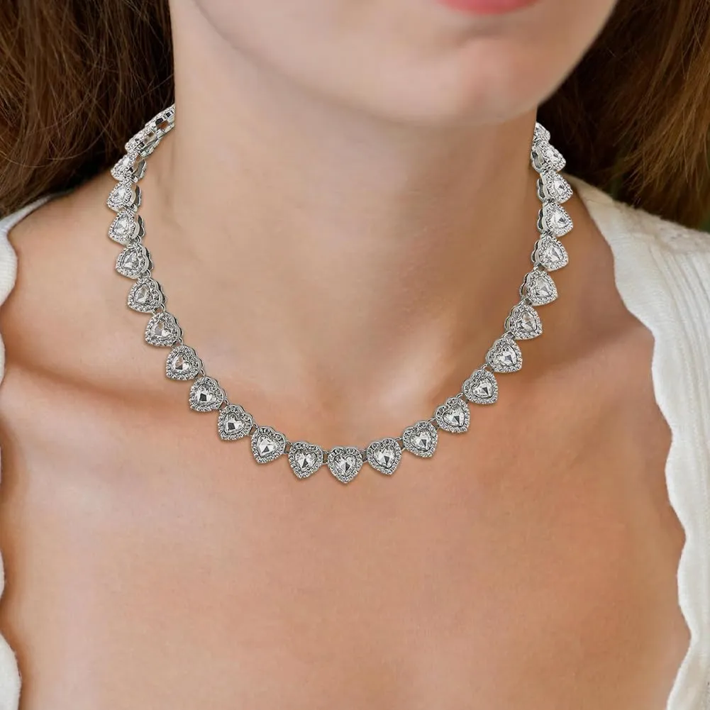 SOFPLATE 1 Scatola da 15.83 pollici/40.2cm Collana in Argento con Diam Cristlega da Tennis Catena da Tennis Cuore Lucido Zirconi Cubici Strass di Vetro Collana in Lega A Strati Ghiacciata per Regali - immagine 7