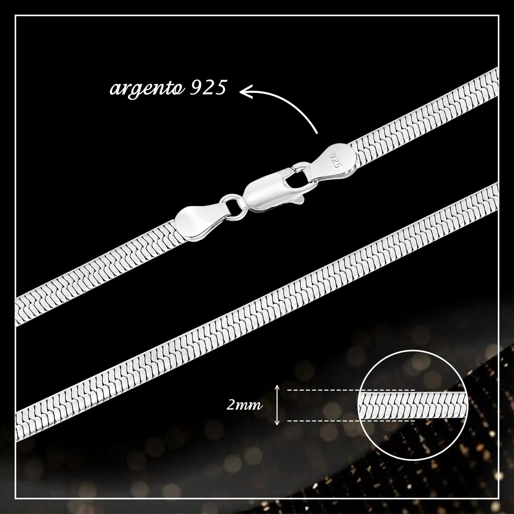 Casxyue Collana Argento 925 Donna Uomo Catenina Argento 40/45/50/55/60/65/70/75cm Catena Serpente/Catena Cuban/Catena a Maglia Veneziana Gioielli (Catena Serpente Piatta, 55 Centimetri) - immagine 2