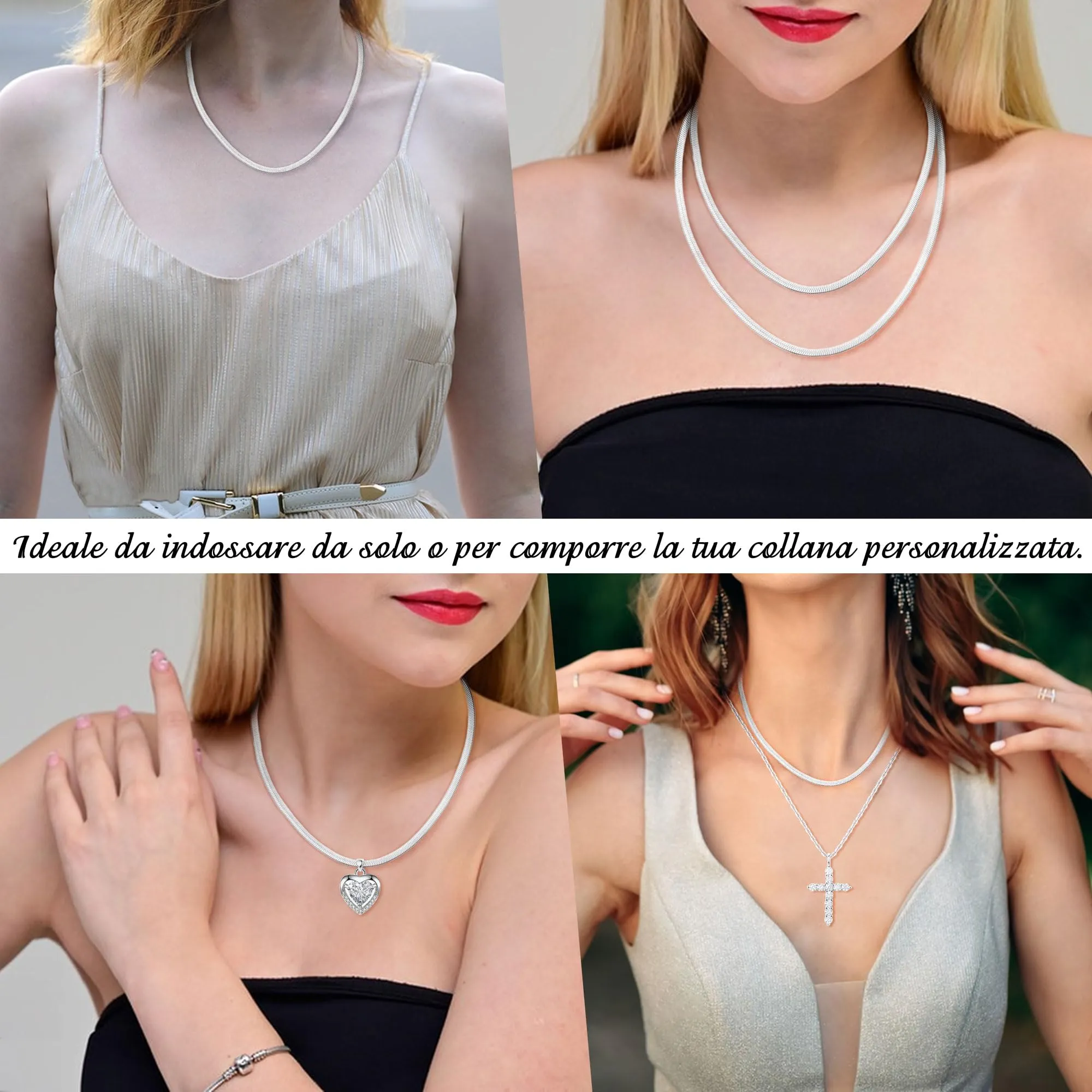 Casxyue Collana Argento 925 Donna Uomo Catenina Argento 40/45/50/55/60/65/70/75cm Catena Serpente/Catena Cuban/Catena a Maglia Veneziana Gioielli (Catena Serpente Piatta, 55 Centimetri) - immagine 5